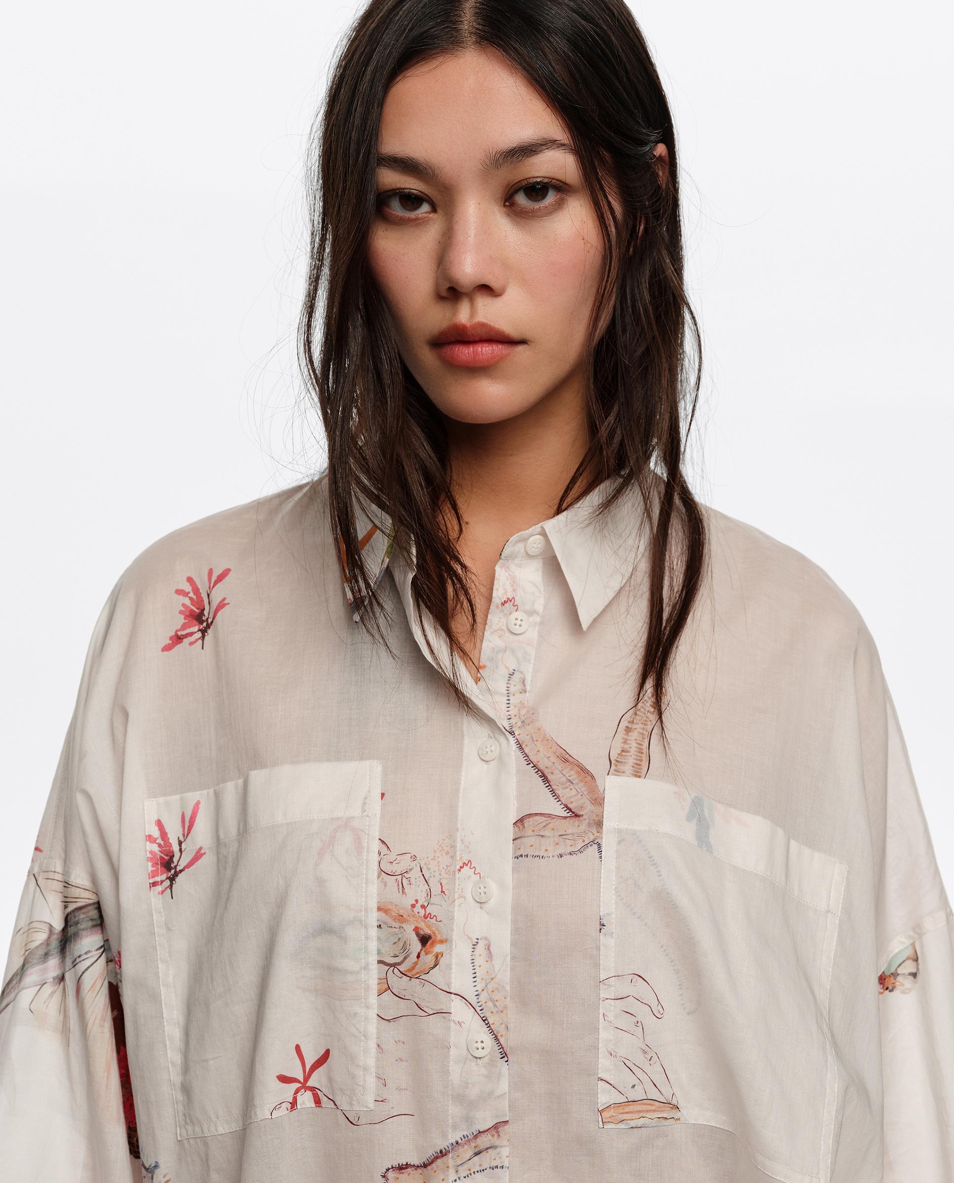 Camisa em Algodão 100% de Manga Comprida Cru-2