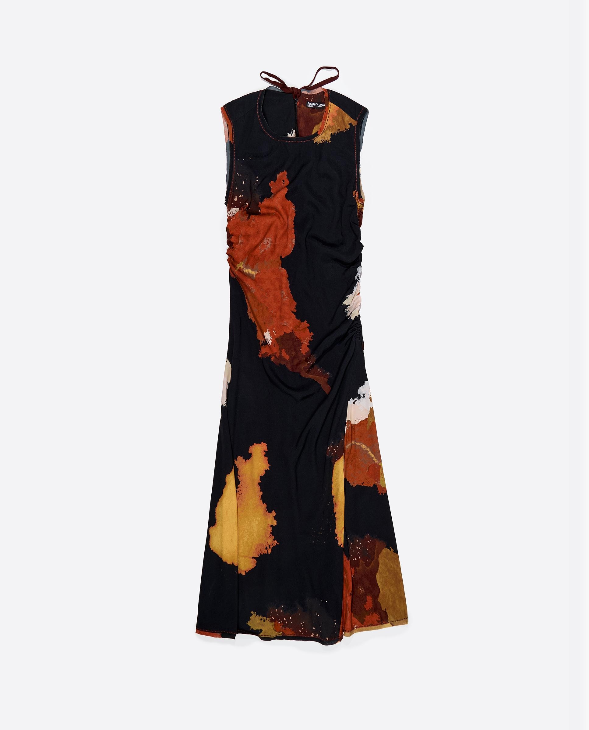 Vestido Midi sem Mangas Desfiado Preto-5