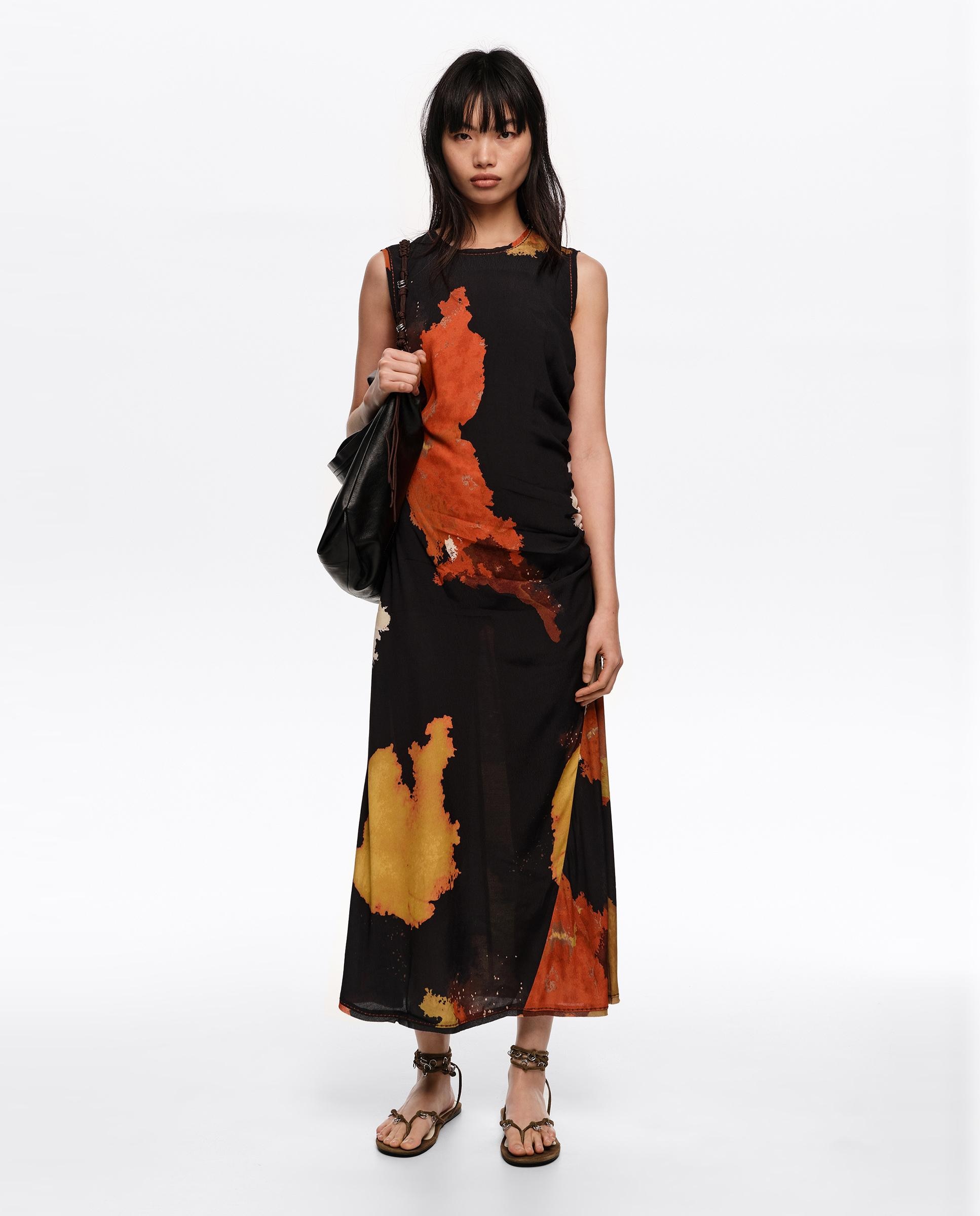 Vestido Midi sem Mangas Desfiado Preto-6