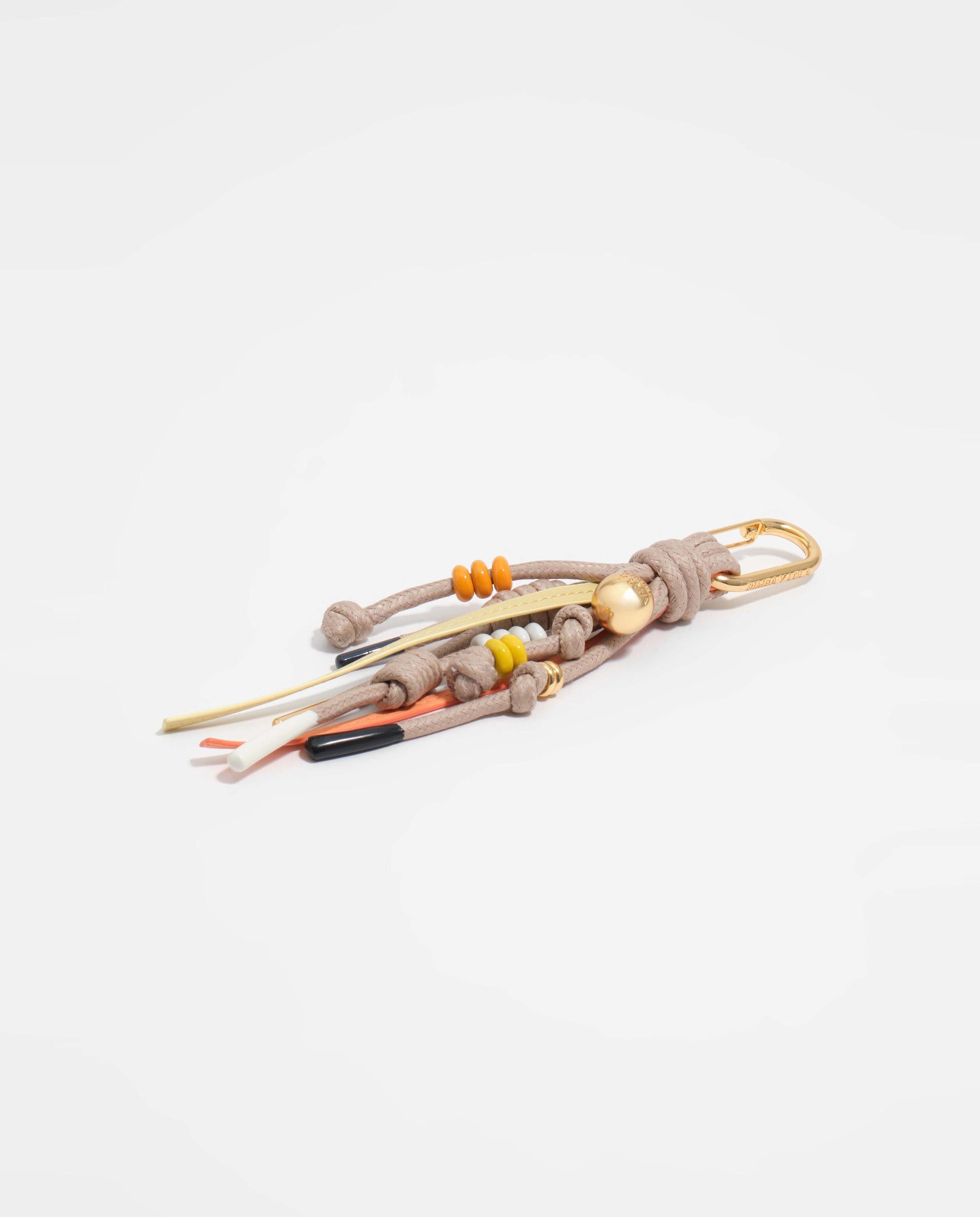 Porta-chaves Pompom Cabos e Beads Taupe-2