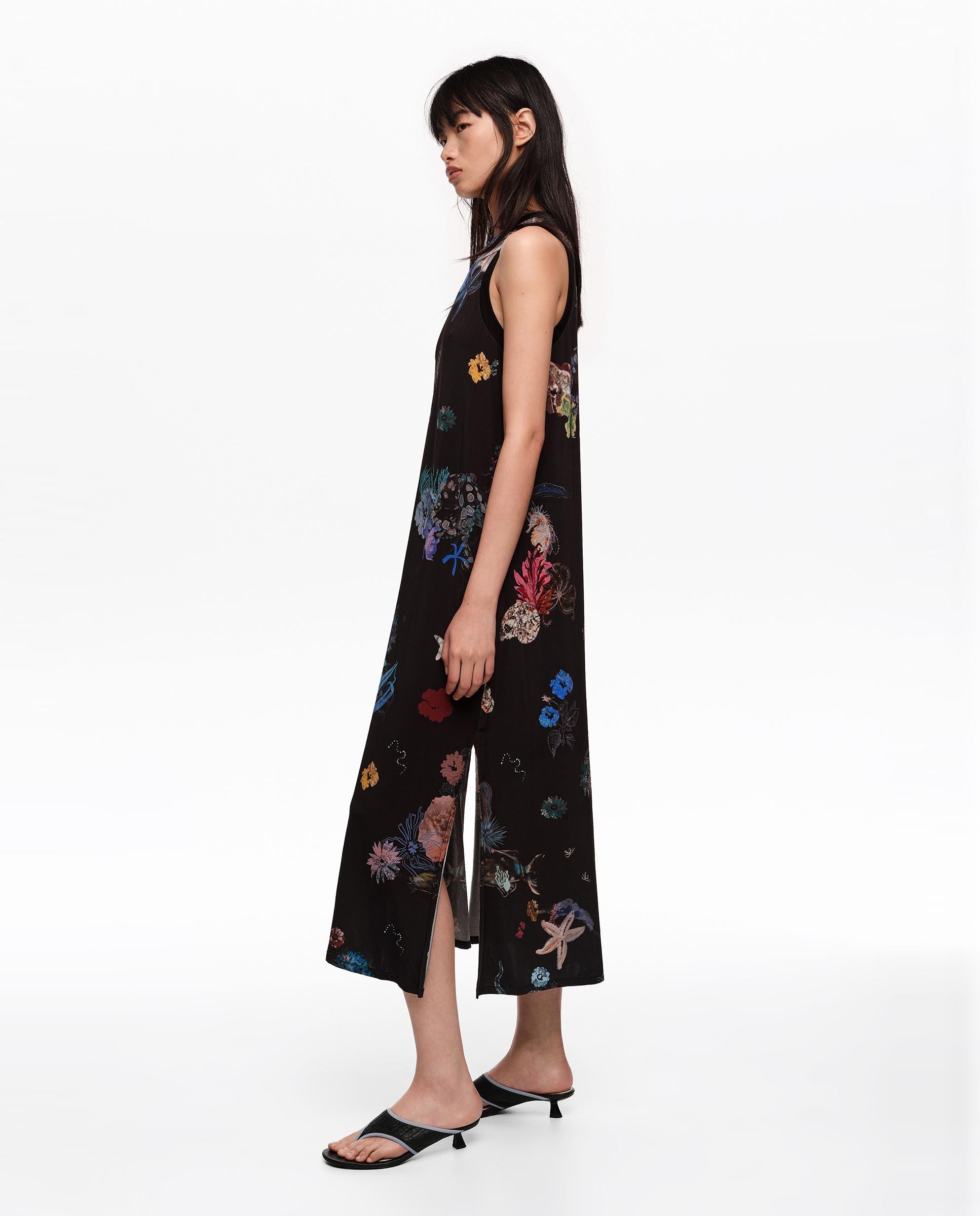Vestido Midi Fluido com Estampados Preto-3