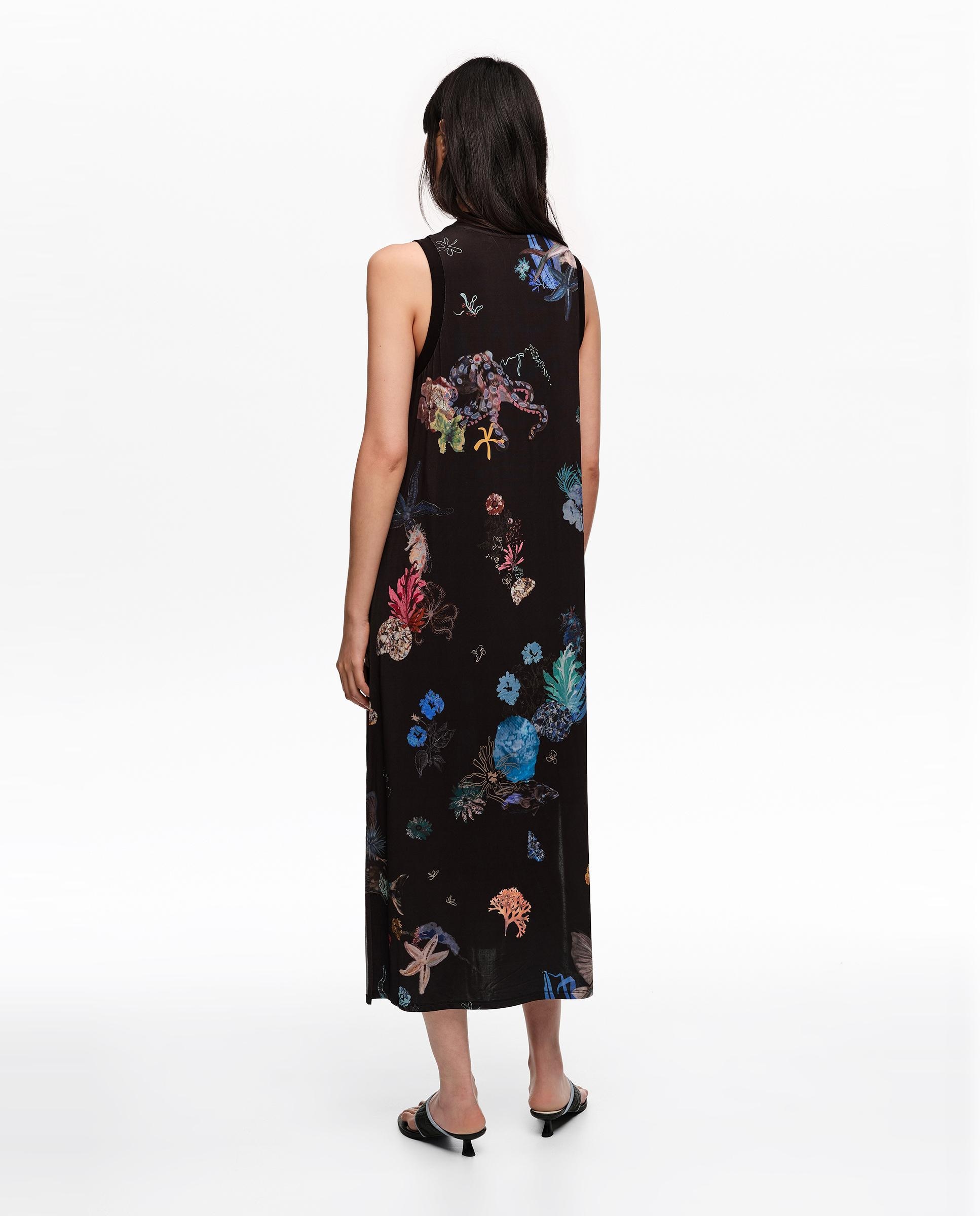 Vestido Midi Fluido com Estampados Preto-4