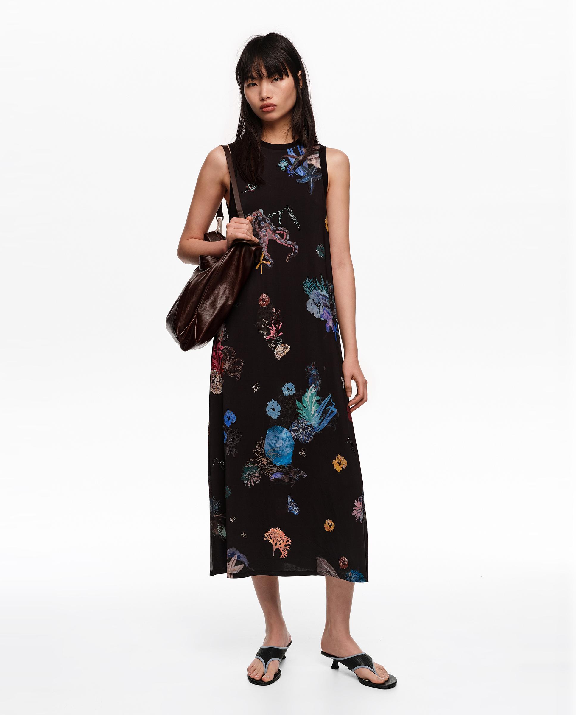 Vestido Midi Fluido com Estampados Preto-6
