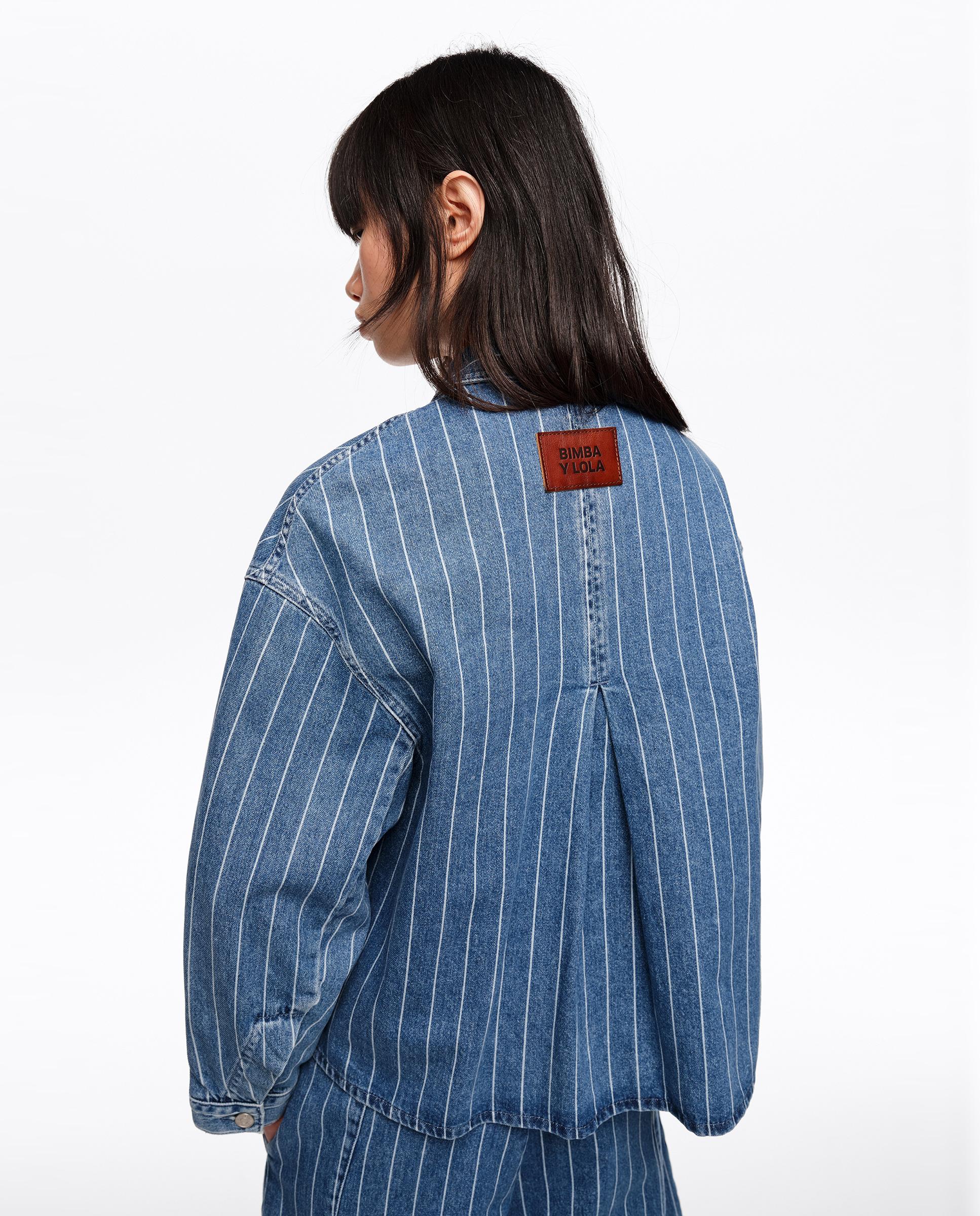 Blusão Denim em Algodão 100% Às Riscas Azul-2