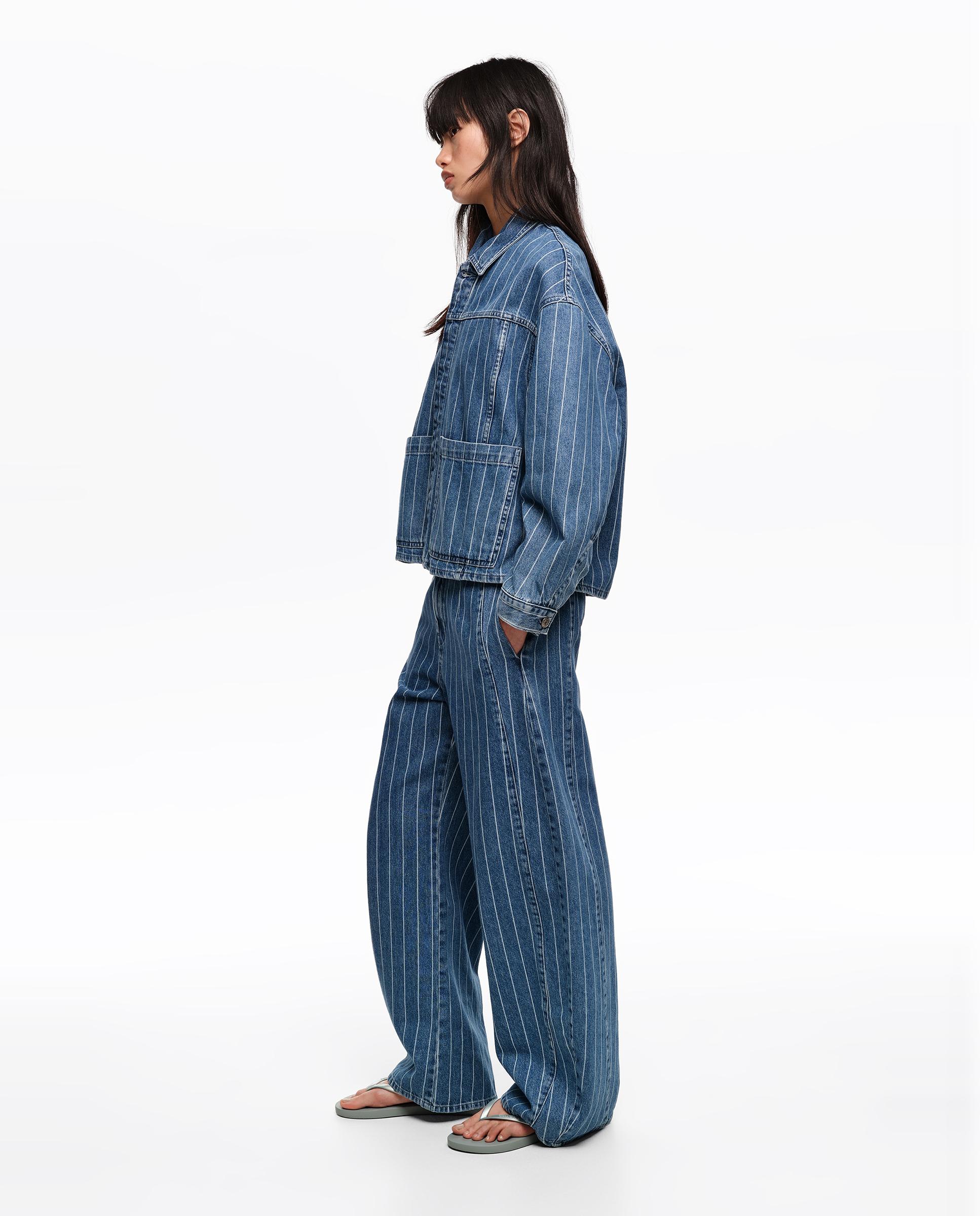 Blusão Denim em Algodão 100% Às Riscas Azul-3