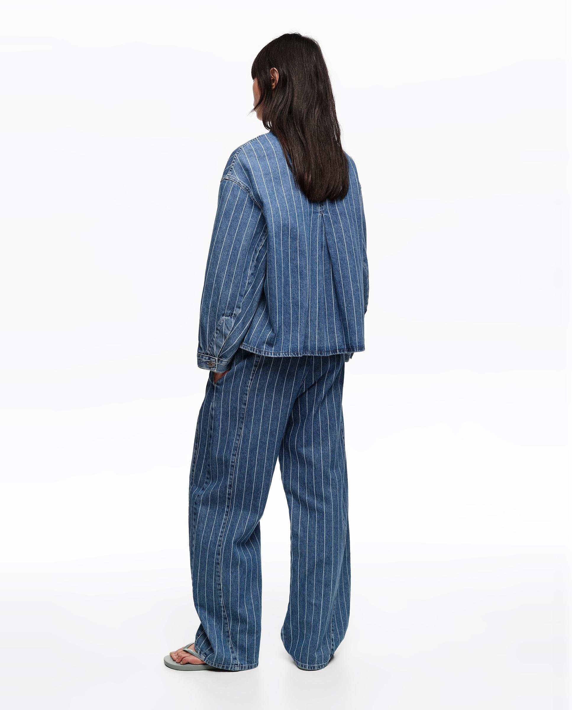 Blusão Denim em Algodão 100% Às Riscas Azul-4