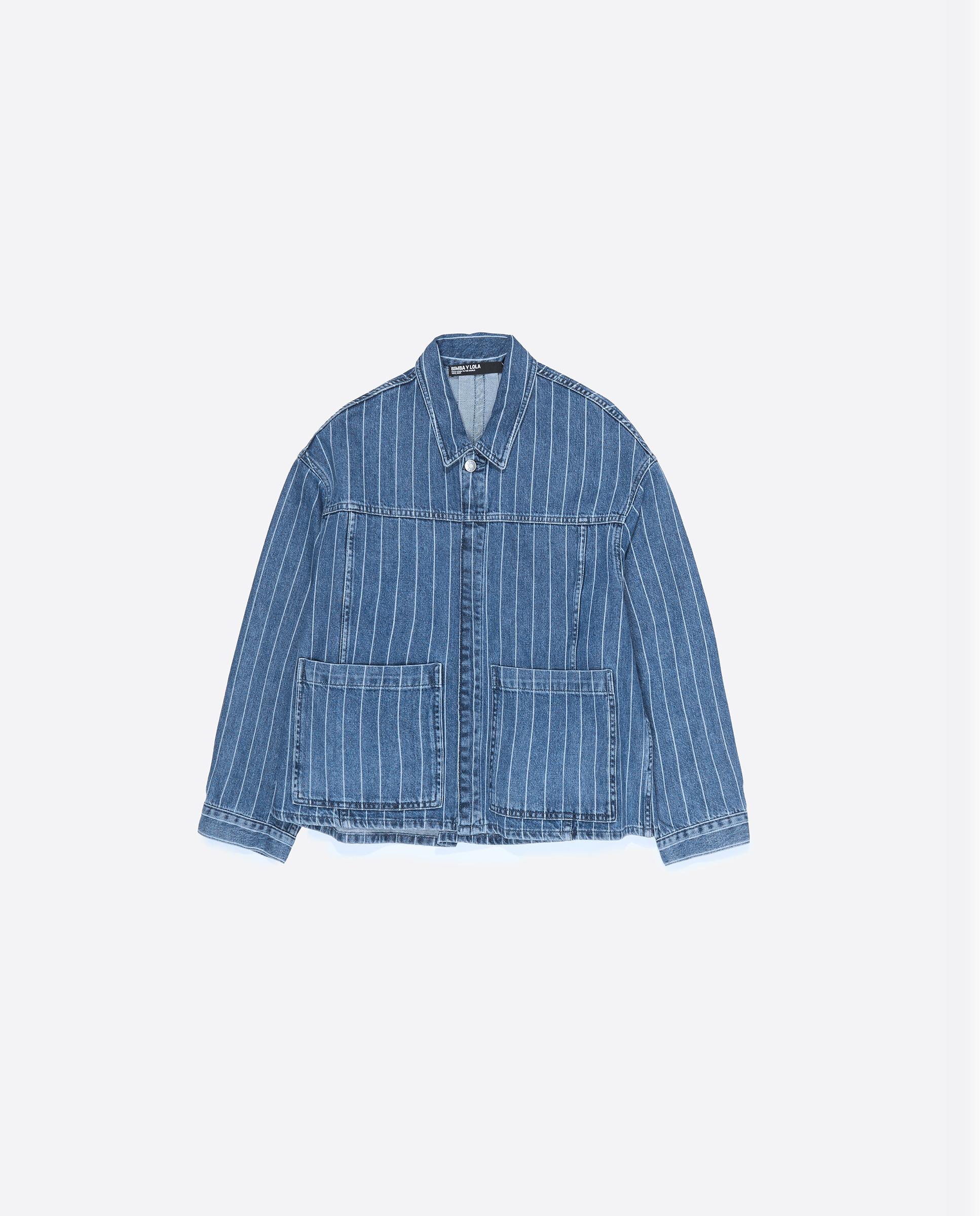 Blusão Denim em Algodão 100% Às Riscas Azul-5
