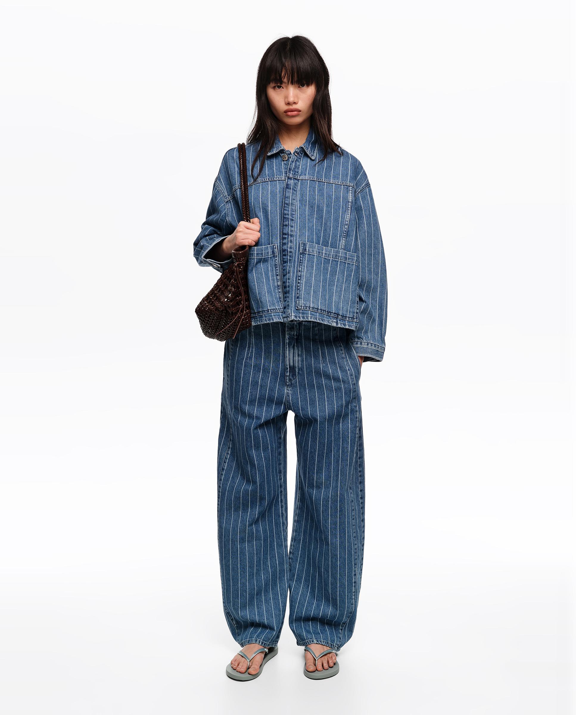 Blusão Denim em Algodão 100% Às Riscas Azul-6
