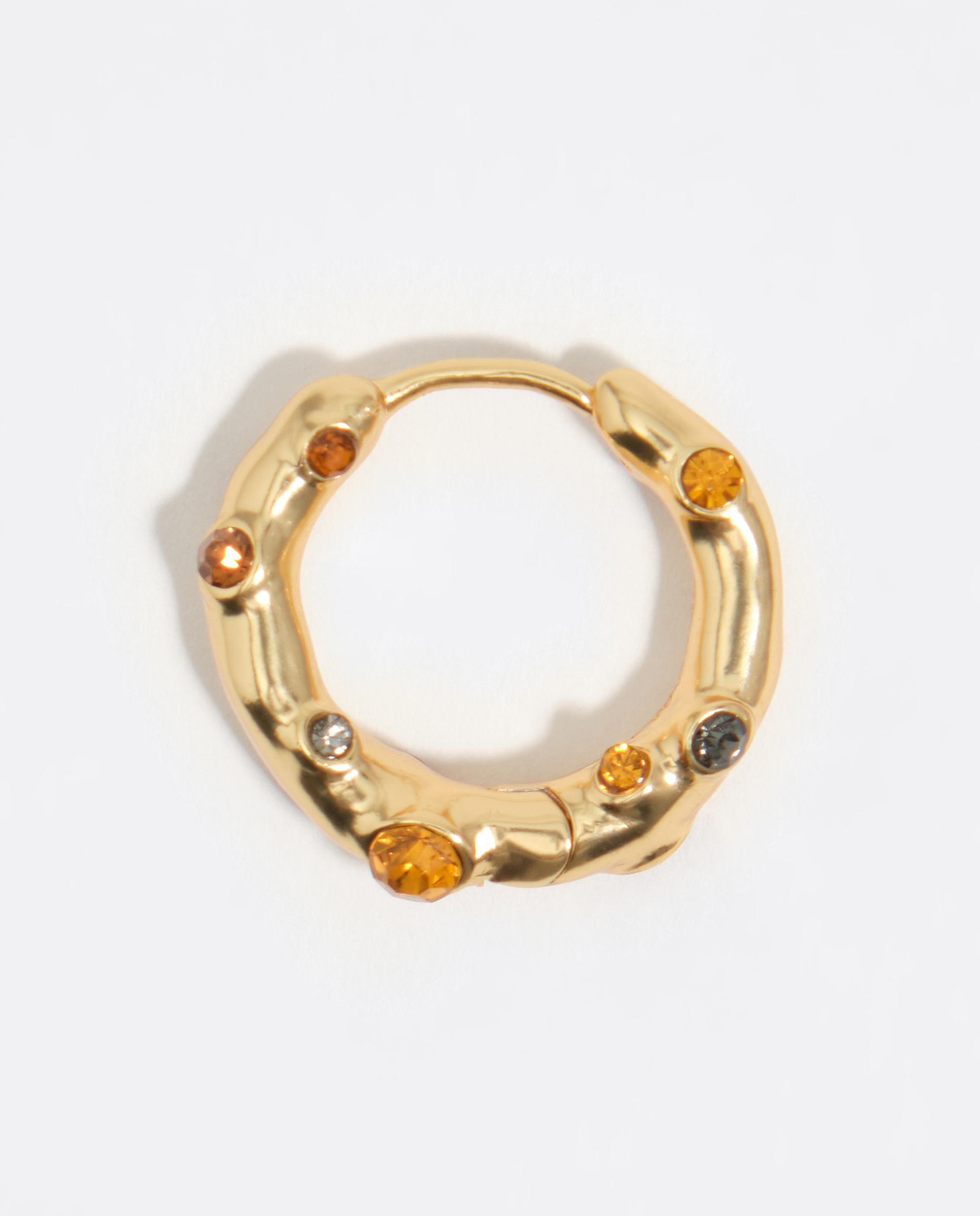 Brincos de Argola com Textura e Cristais Ouro-4