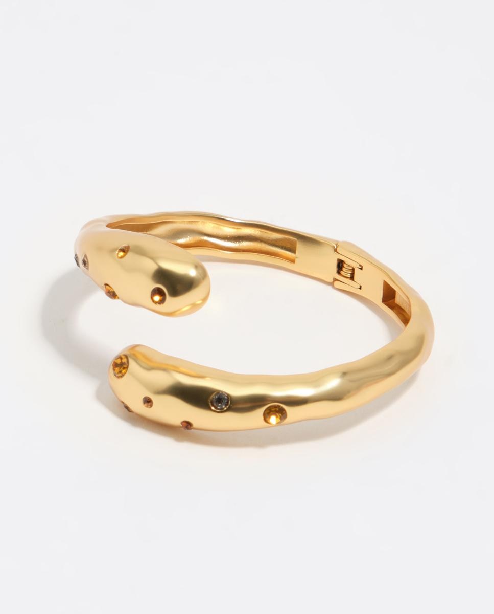 Pulseira Cruzada com Textura e Cristais Mate Ouro-1