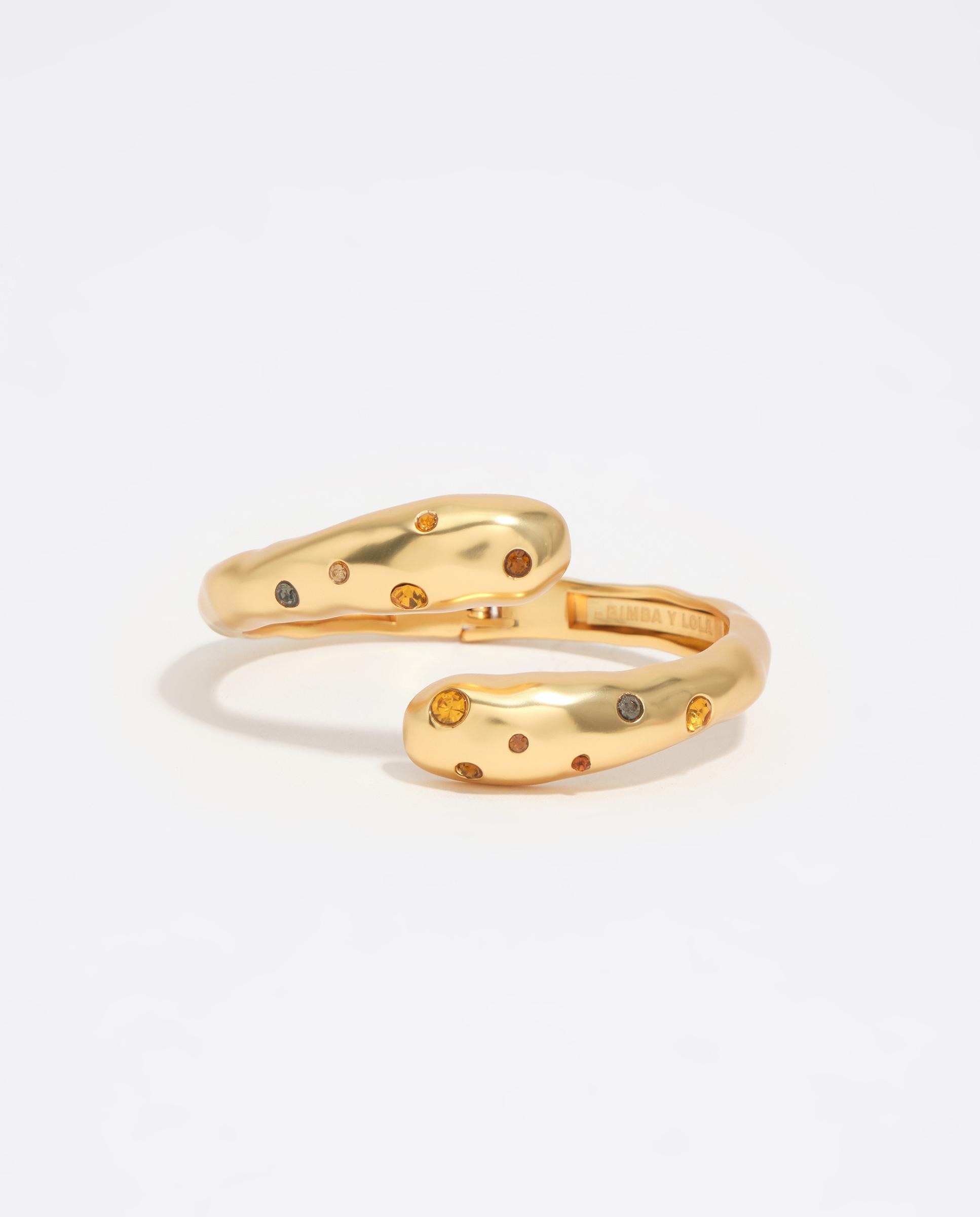Pulseira Cruzada com Textura e Cristais Mate Ouro-2