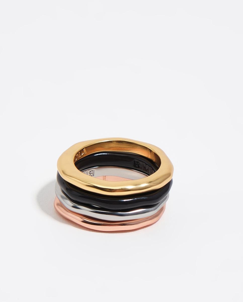 Set de 4 Anéis de Metal com Textura Multicolor-1