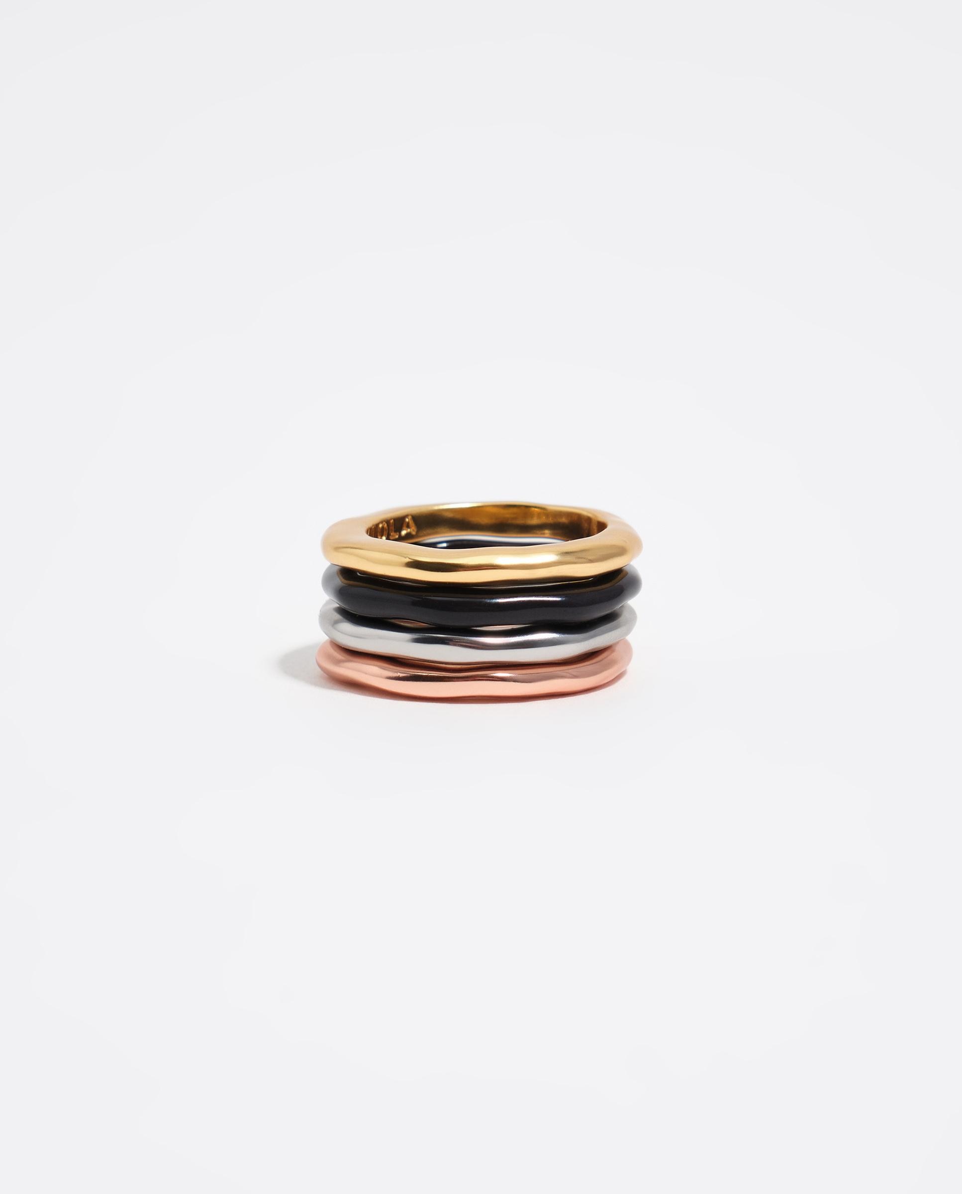 Set de 4 Anéis de Metal com Textura Multicolor-3