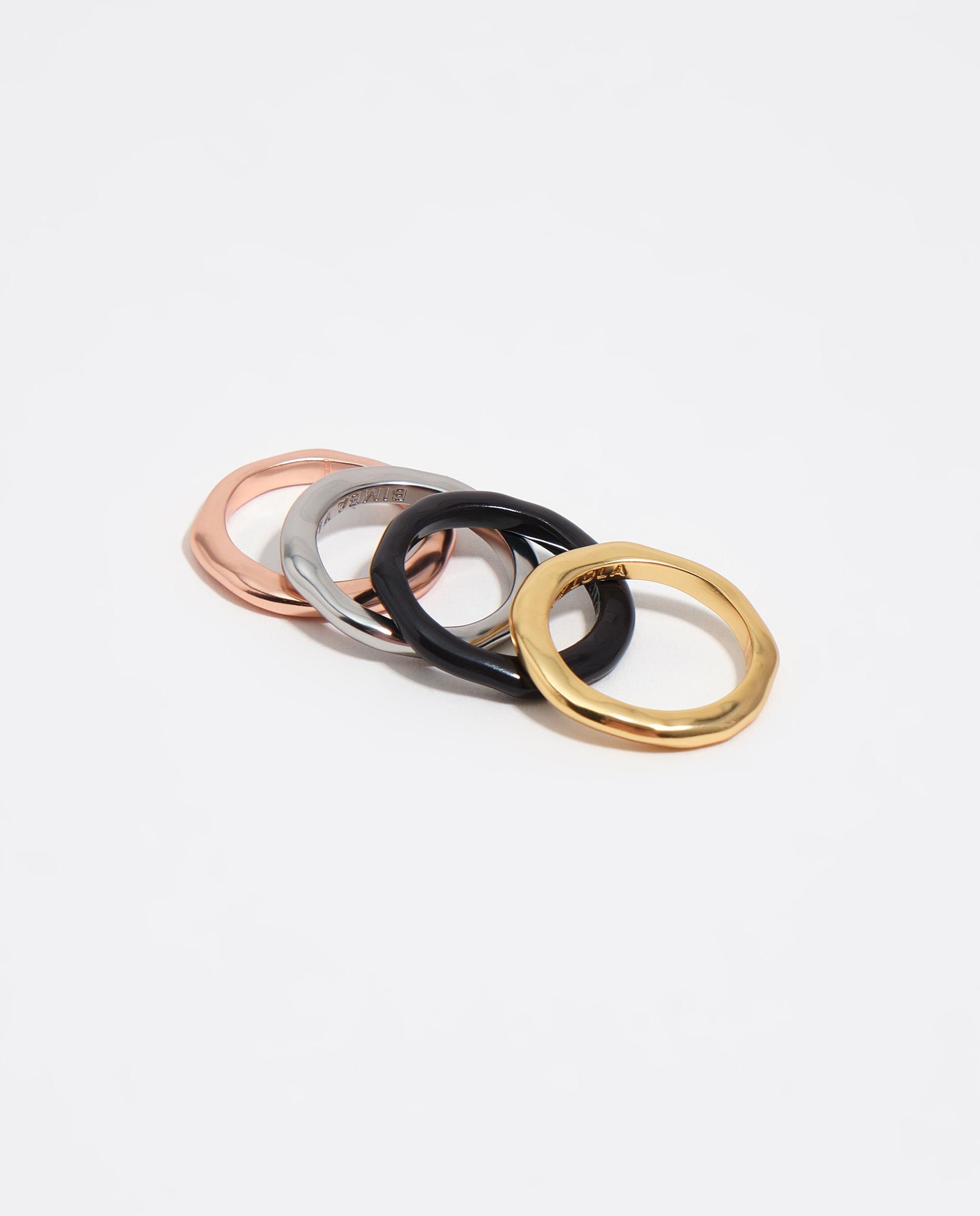 Set de 4 Anéis de Metal com Textura Multicolor-4