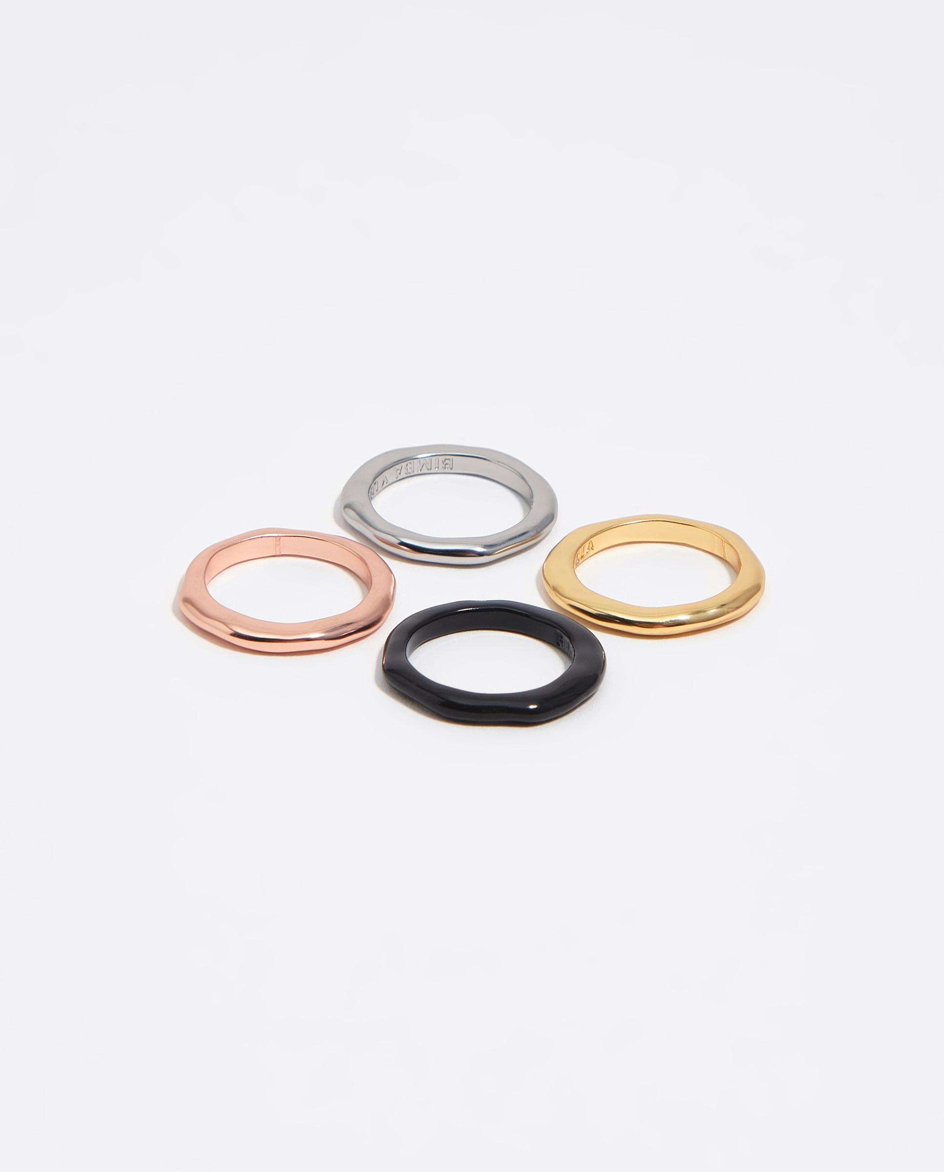 Set de 4 Anéis de Metal com Textura Multicolor-5