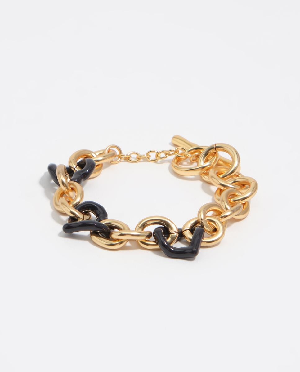 Pulseira de Elos Dourada com Corações Dourado-1