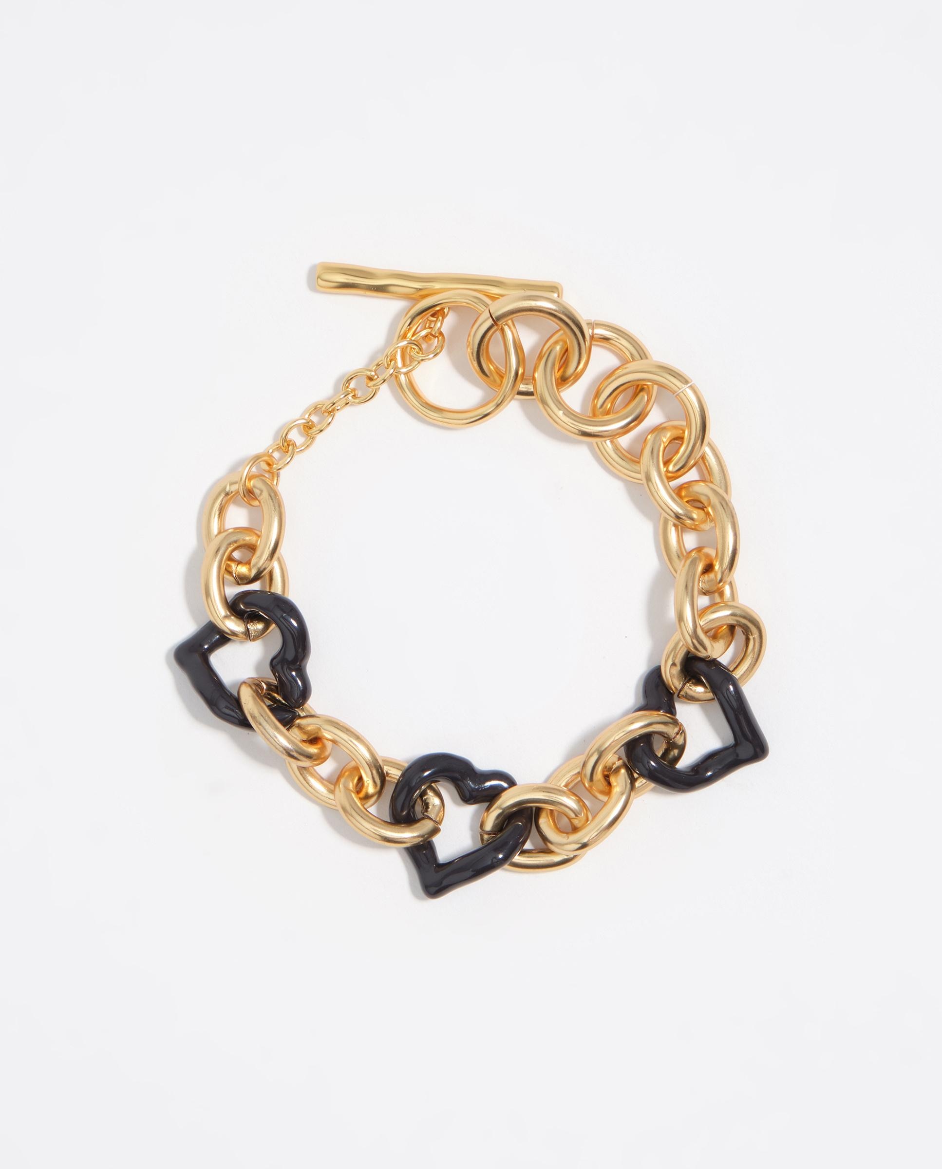 Pulseira de Elos Dourada com Corações Dourado-4