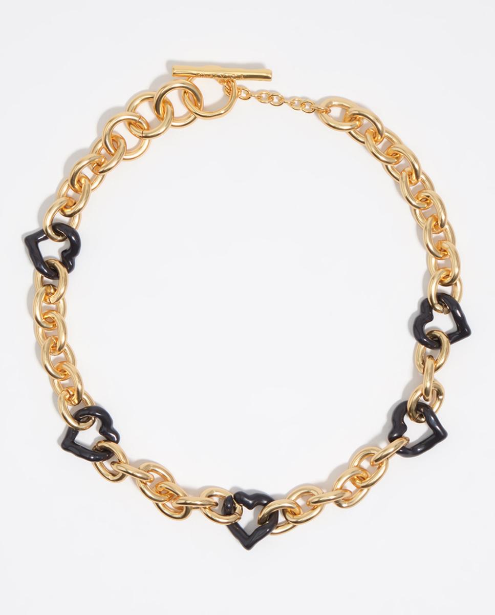Colar de Elos Dourado com Corações Preto-1