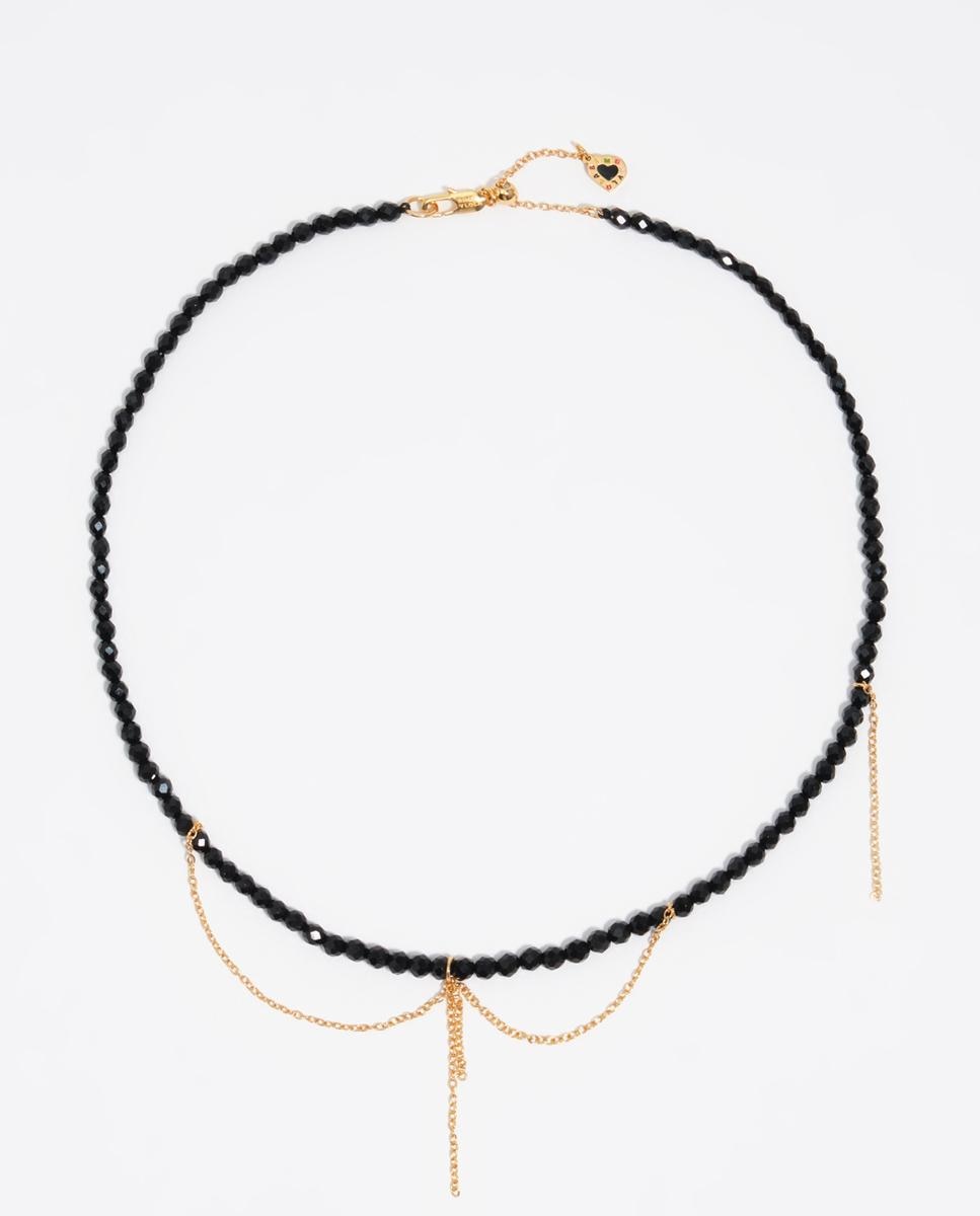 Colar Cristais e Correntes em Preto Preto-1