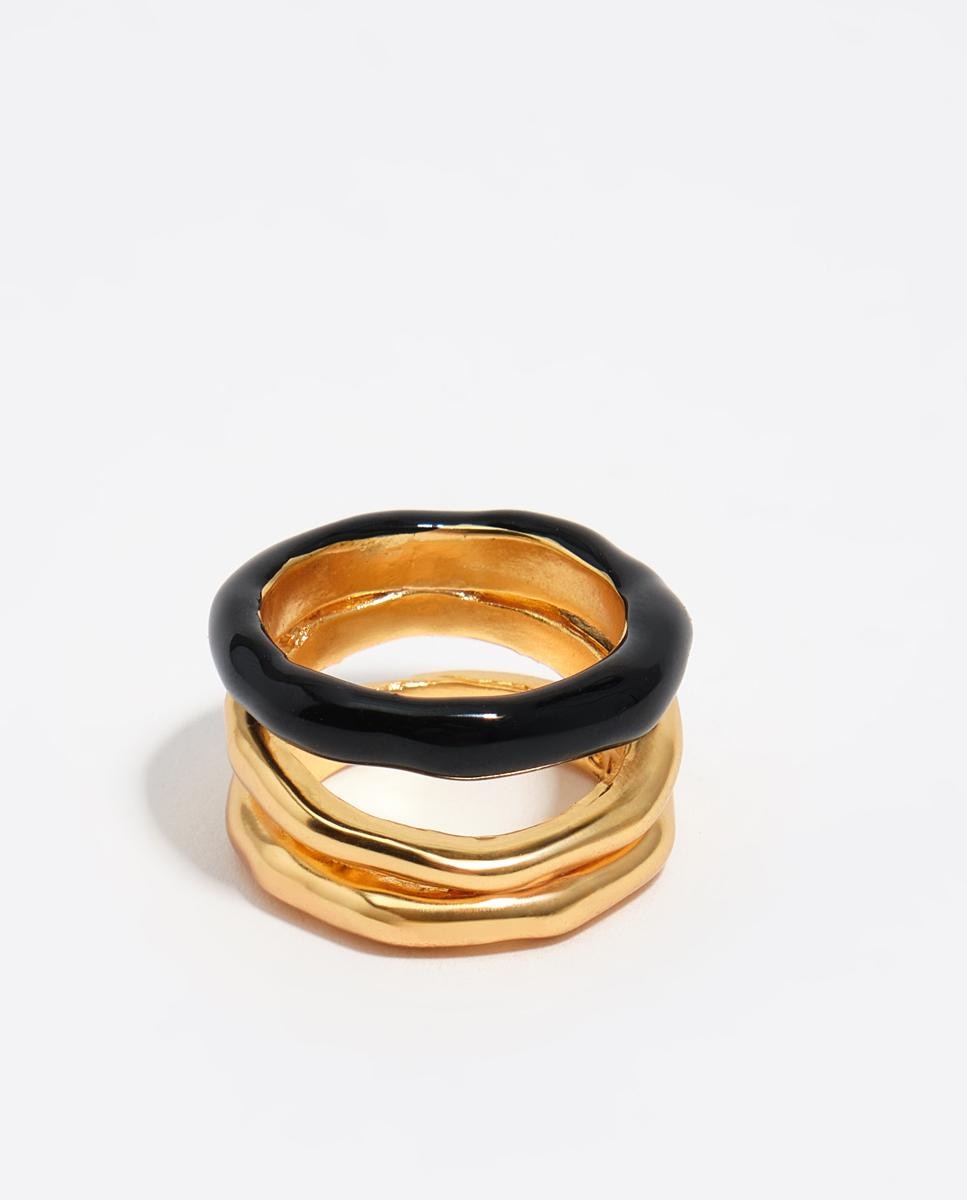 Anel com Textura Bandas Bicolor Dourado-1