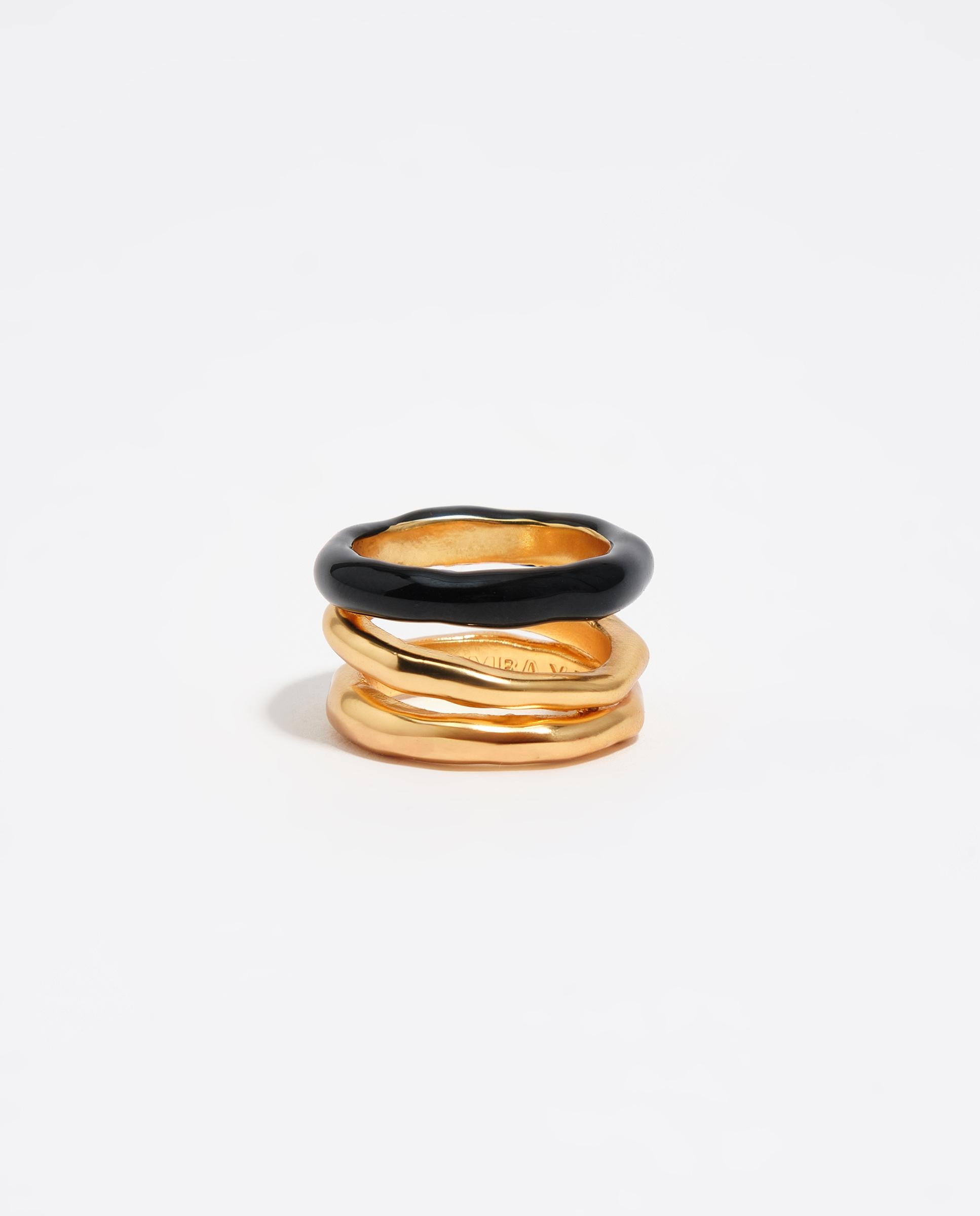 Anel com Textura Bandas Bicolor Dourado-2