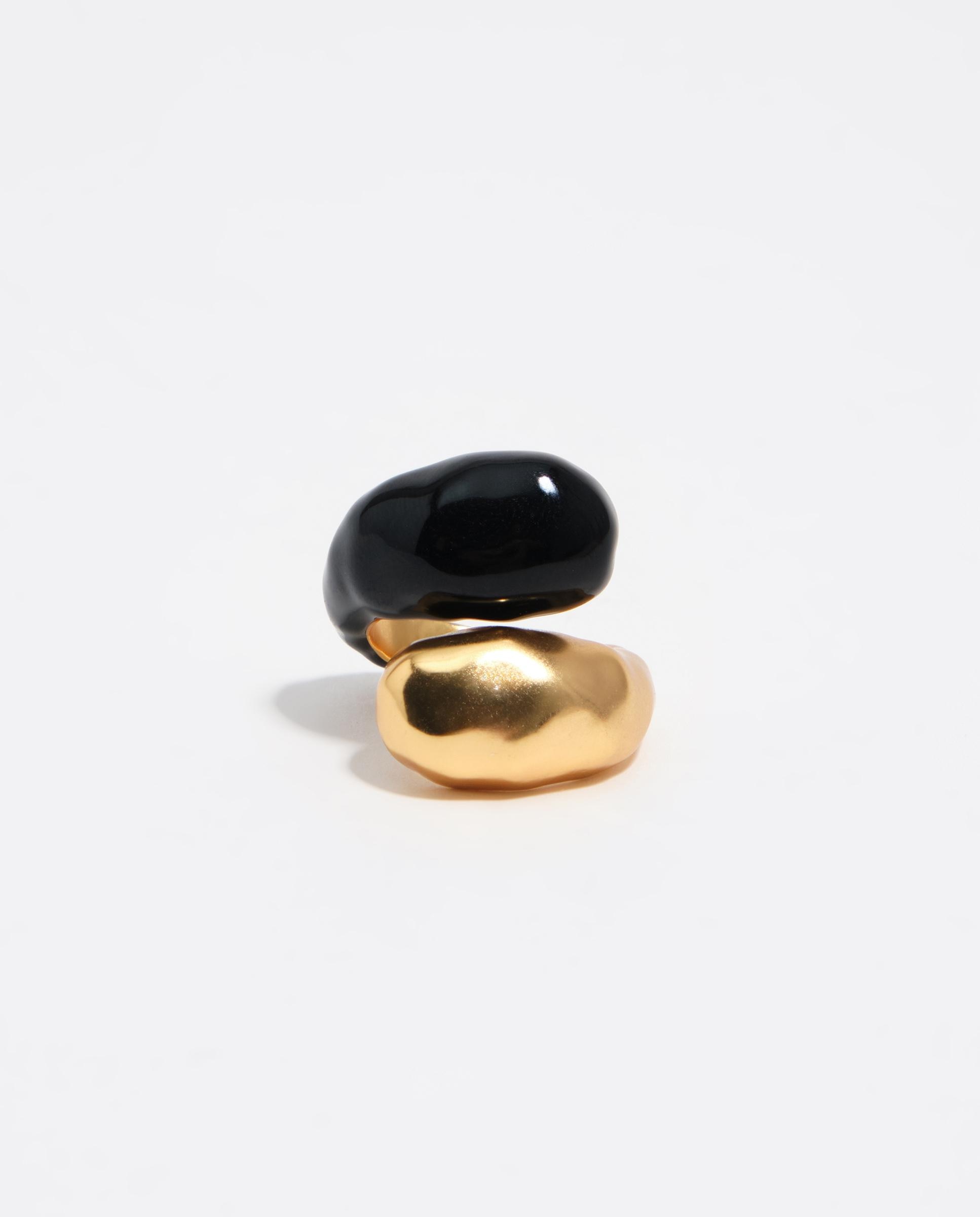 Anel Cruzado com Textura em Dourado Multicolor-3