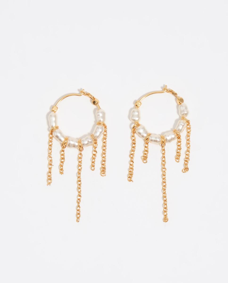 Brincos de Argola com Pérolas e Correntes Branco-1