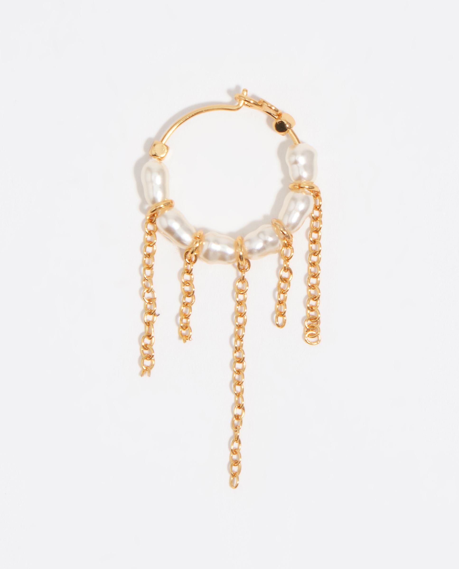 Brincos de Argola com Pérolas e Correntes Branco-2