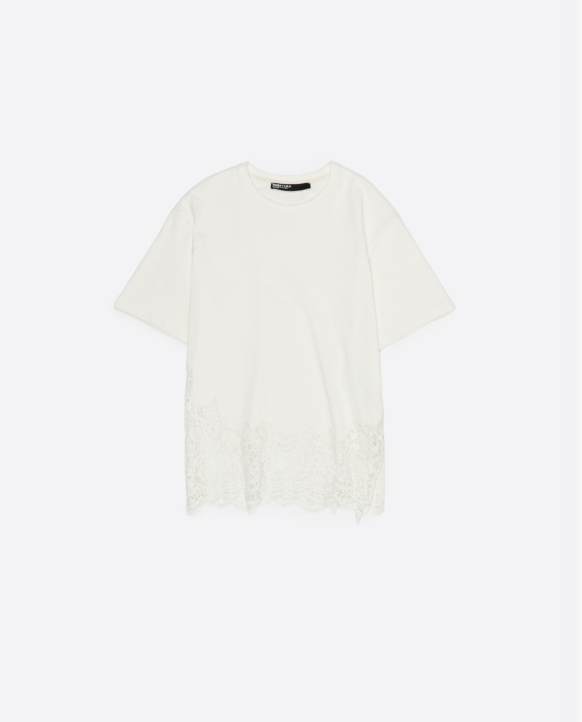 T-shirt Oversize com Rendas Marfim-5