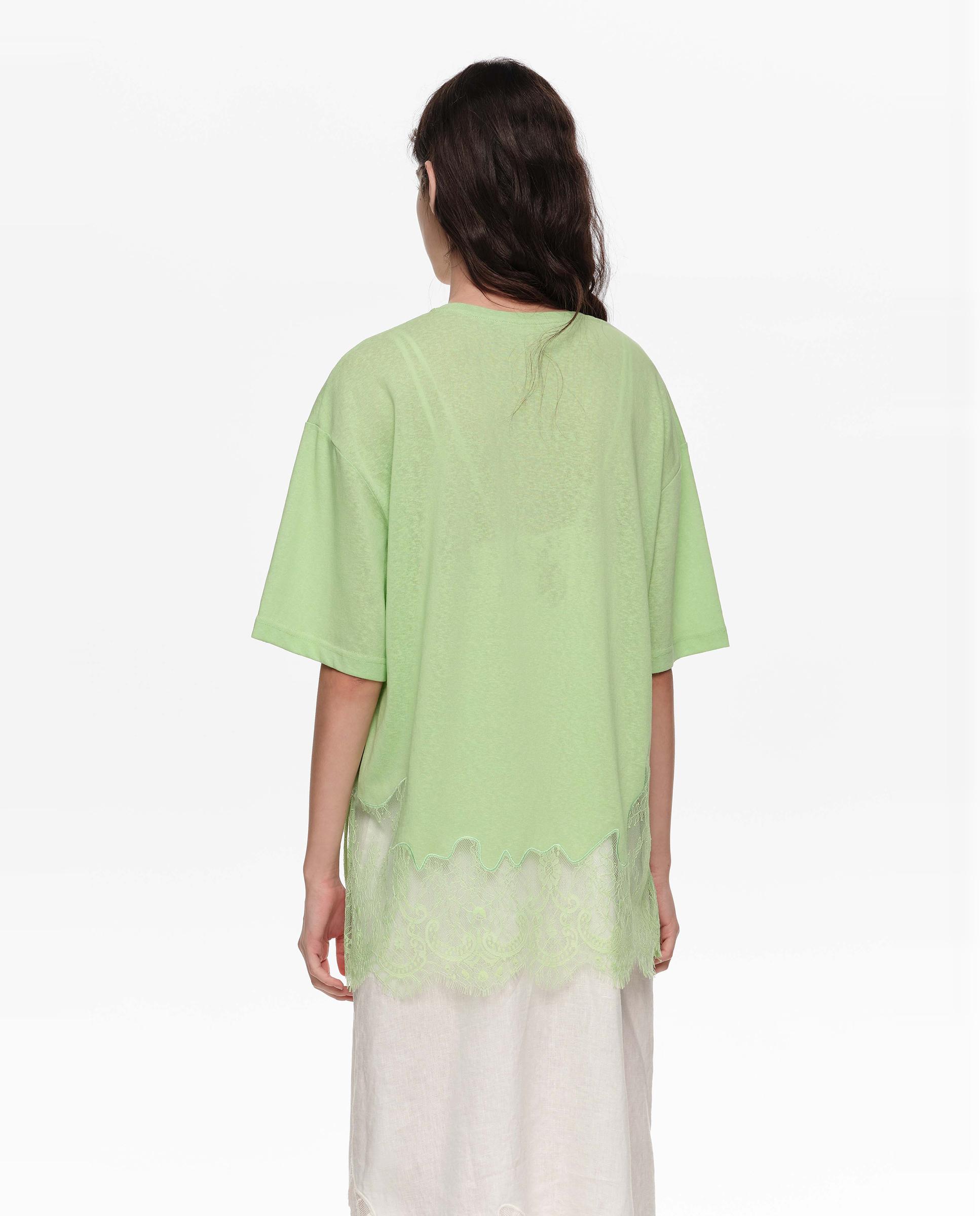 T-shirt Comprida com Renda Verde-5