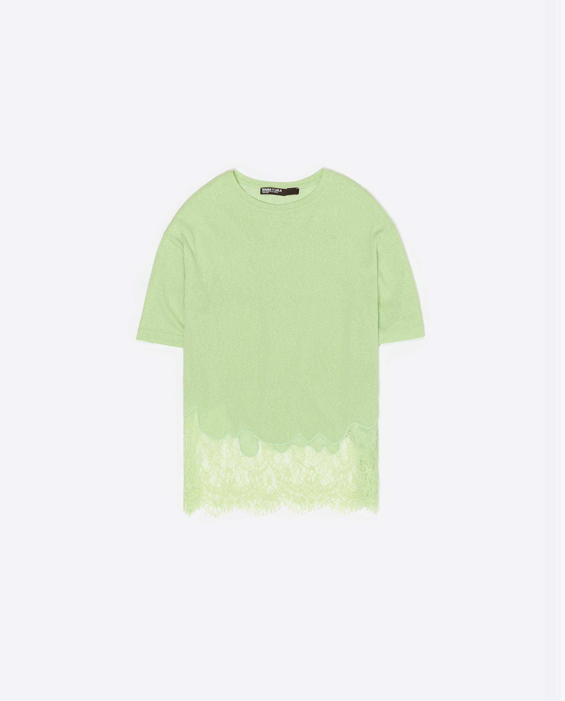 T-shirt Comprida com Renda Verde-6