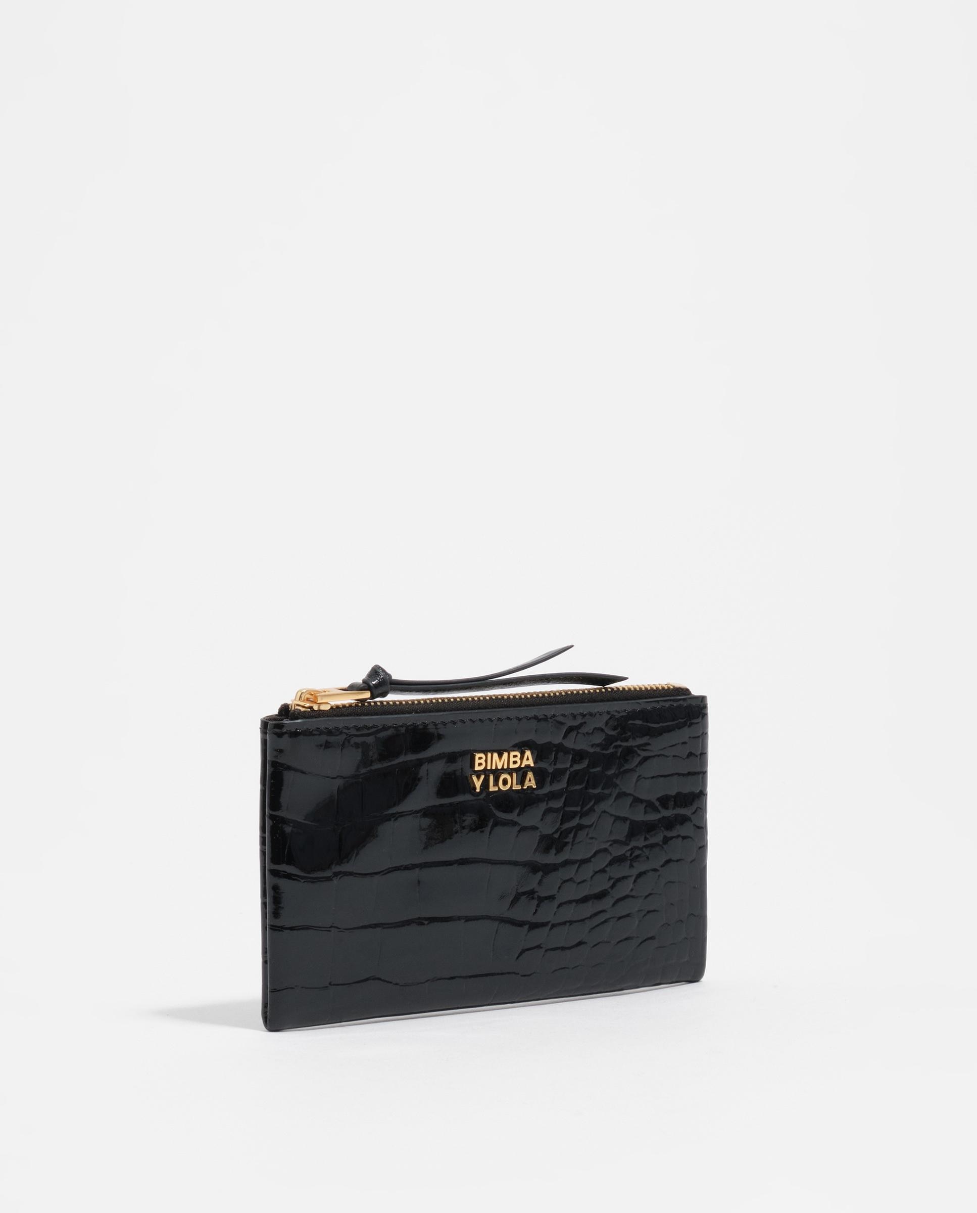 Porta-moedas Gravado Crocodilo com Fecho Zip Preto-2