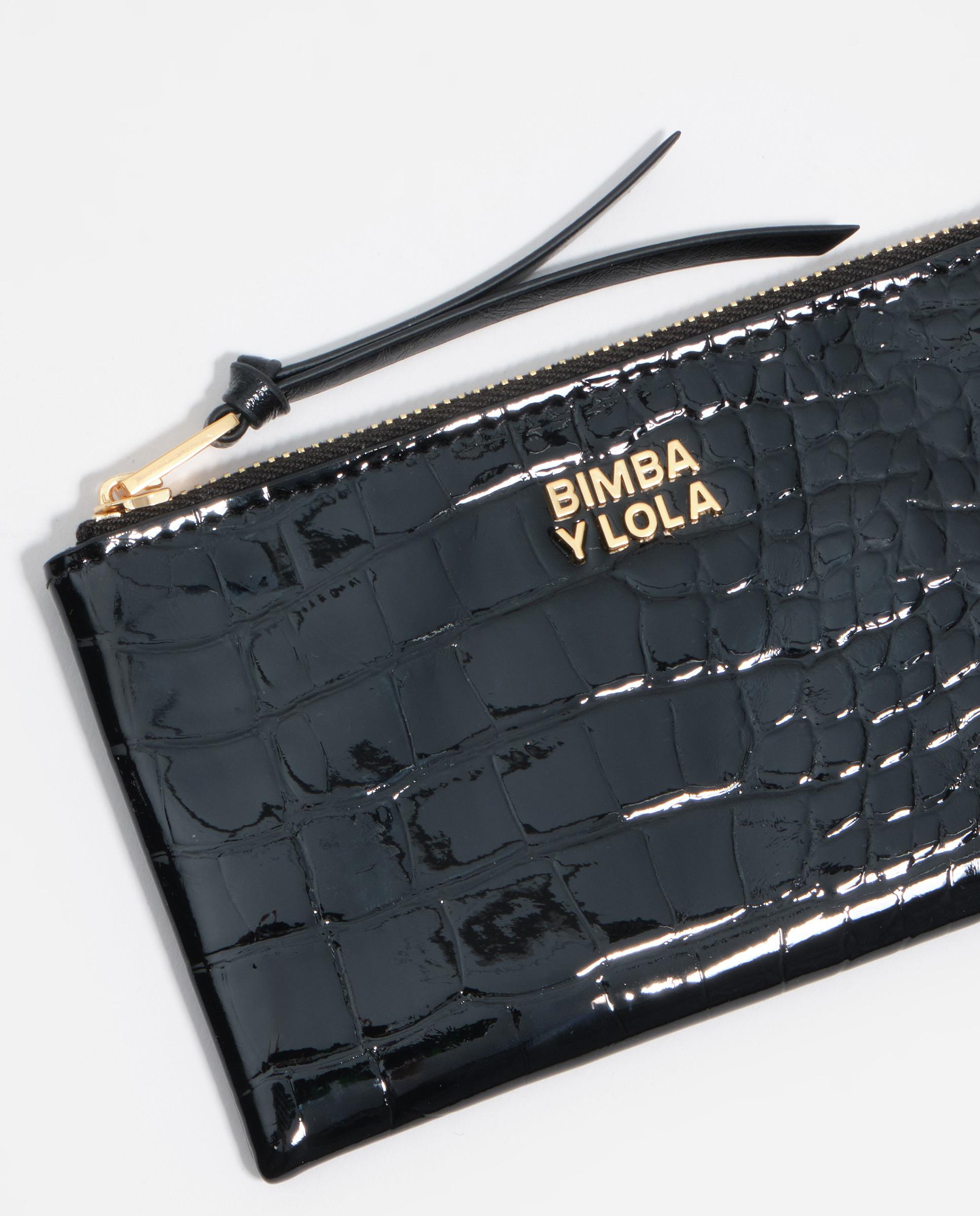 Porta-moedas Gravado Crocodilo com Fecho Zip Preto-3
