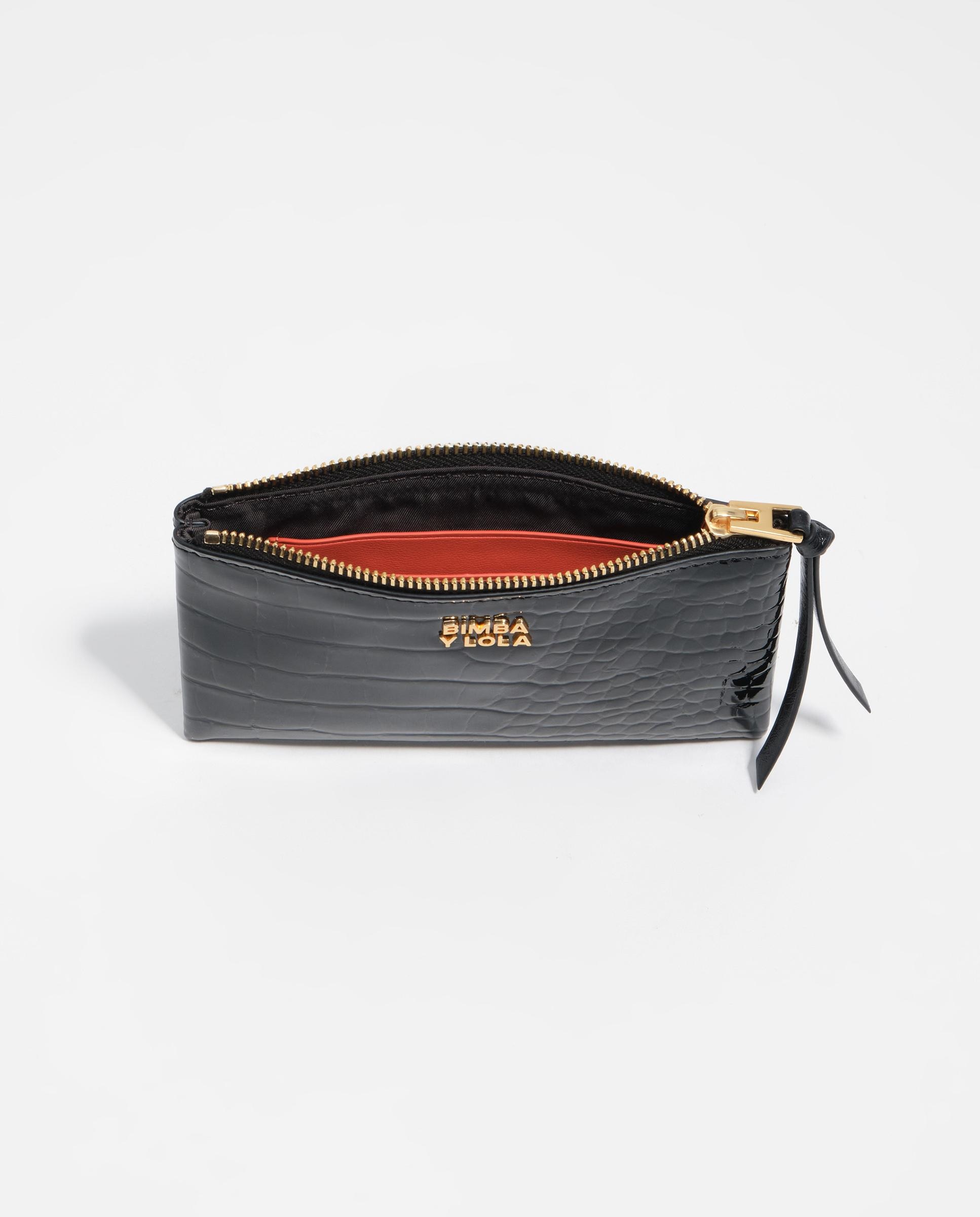 Porta-moedas Gravado Crocodilo com Fecho Zip Preto-4