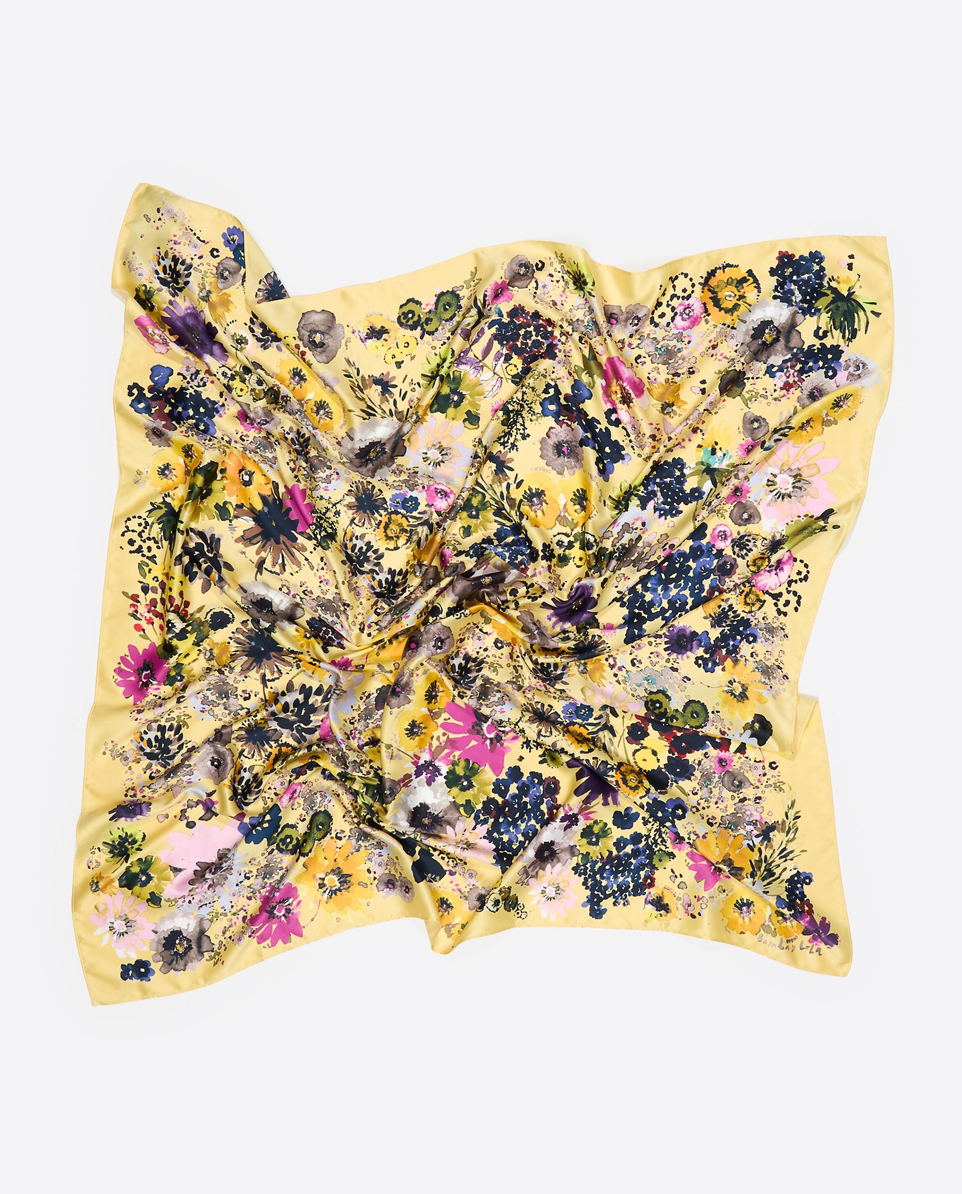Écharpe com Estampado de Flores Amarelo-2