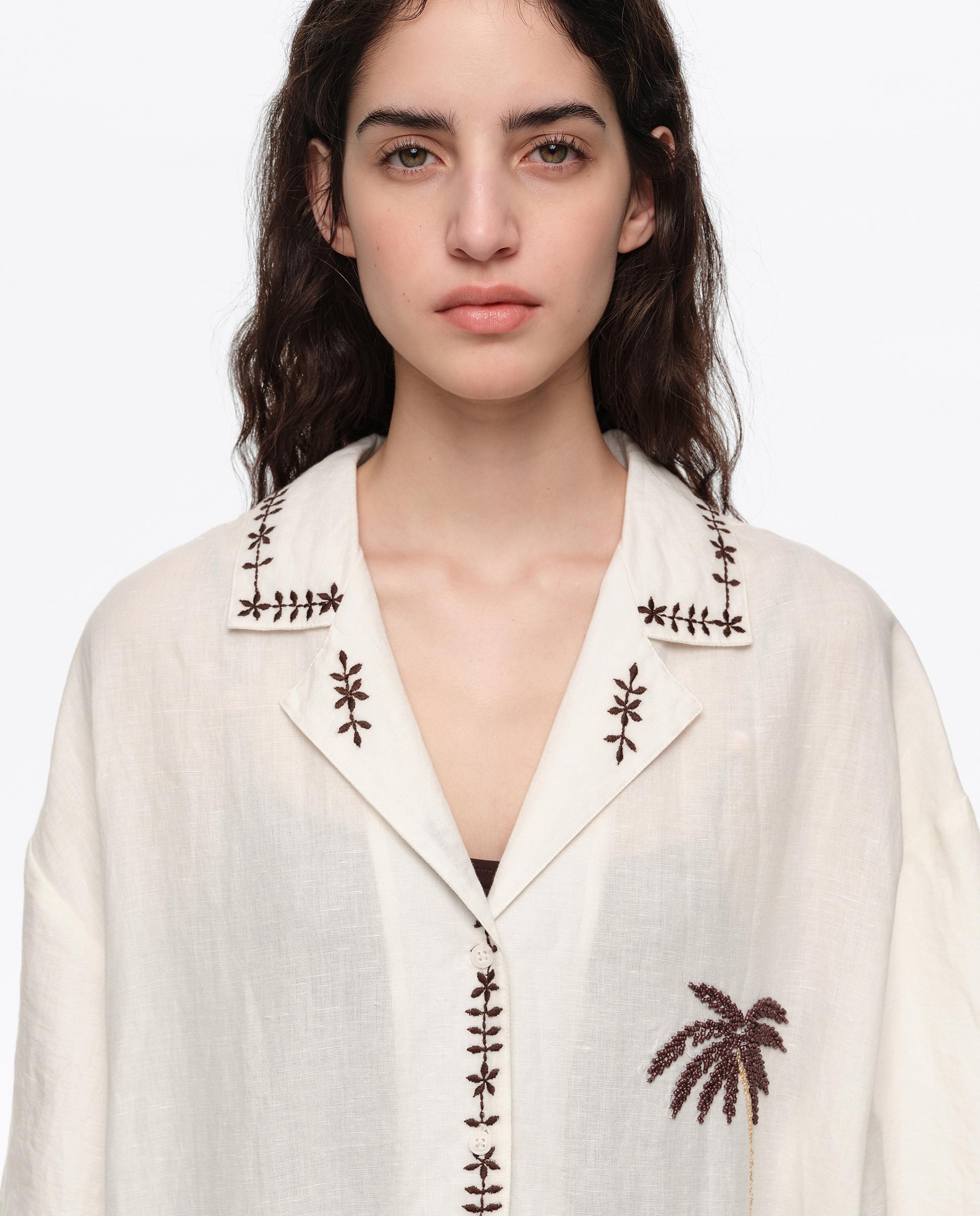 Vestido Tipo Camisa de Linho Natural-2