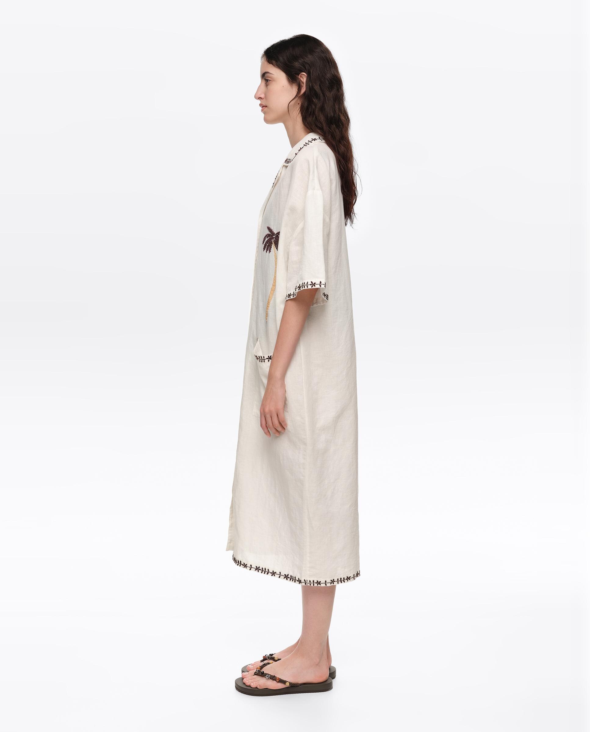 Vestido Tipo Camisa de Linho Natural-4