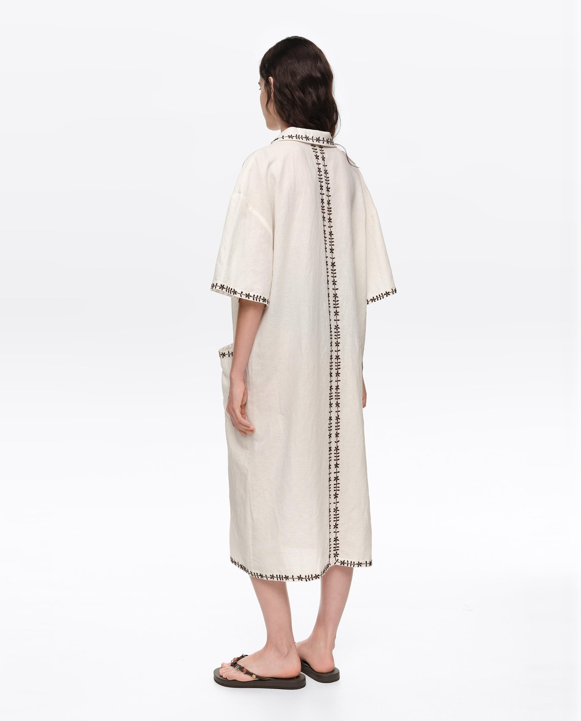 Vestido Tipo Camisa de Linho Natural-5