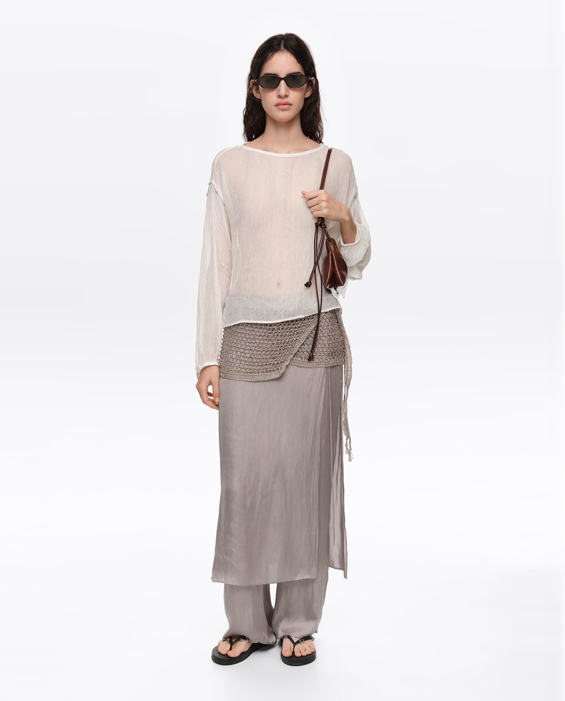 Saia-calça Midi Fluída Prateado-6