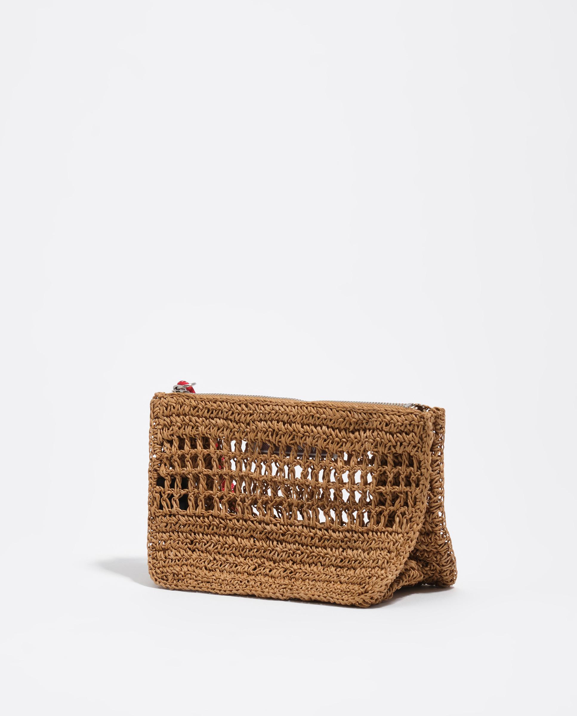 Necessaire Pequeno Efeito Ráfia Castanho-5