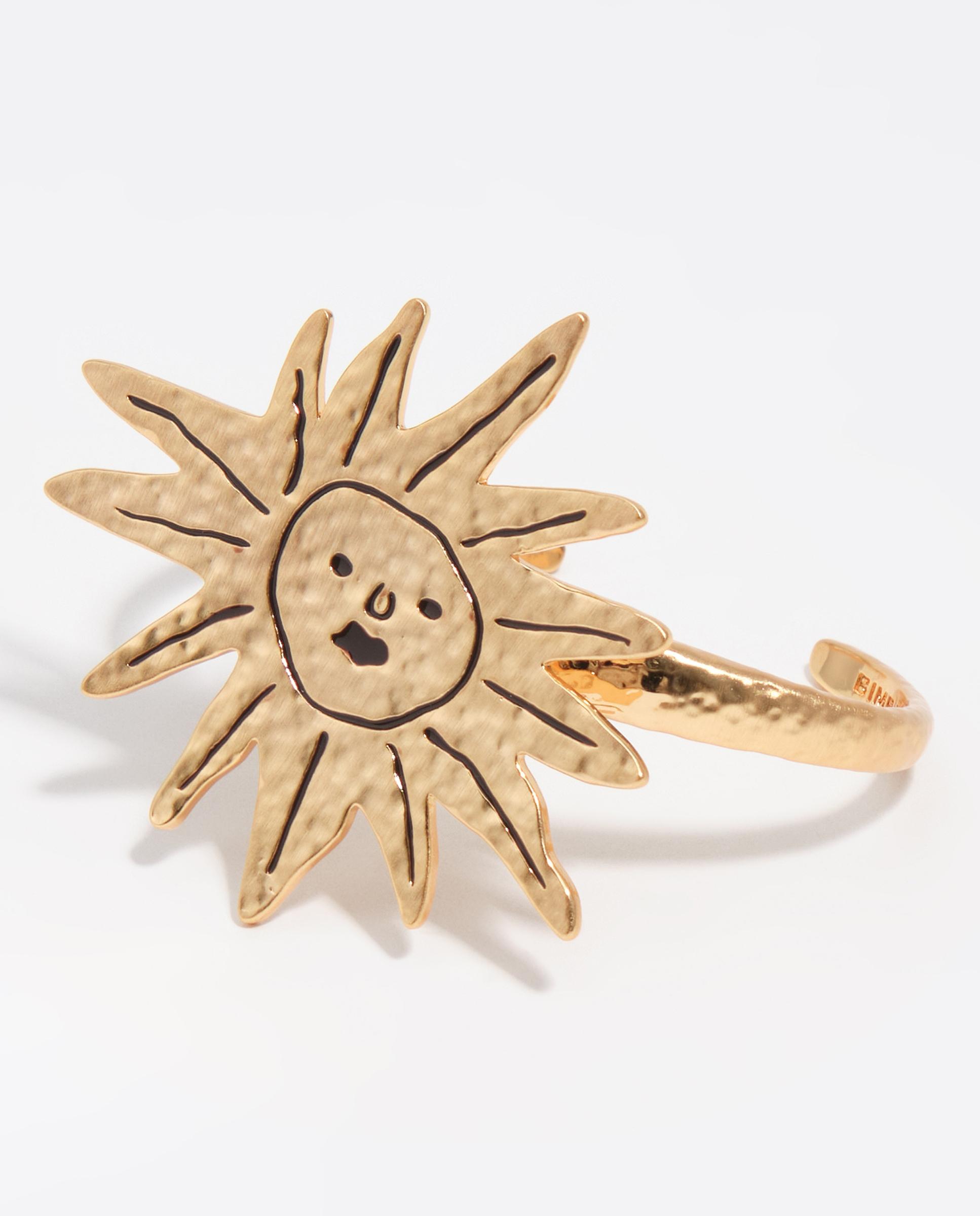 Pulseira Rígida Sol com Textura em Dourado Escovado Dourado-1