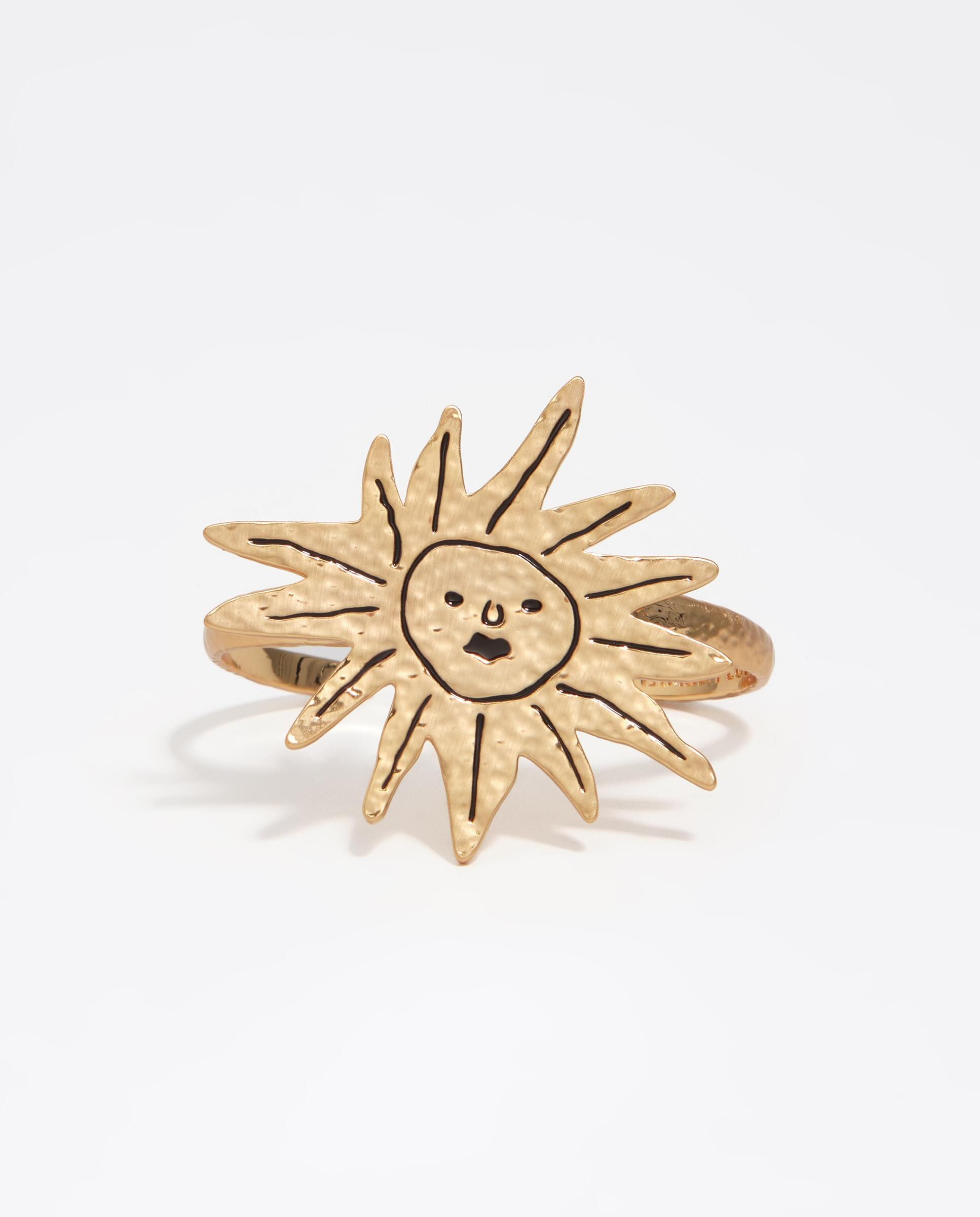 Pulseira Rígida Sol com Textura em Dourado Escovado Dourado-2