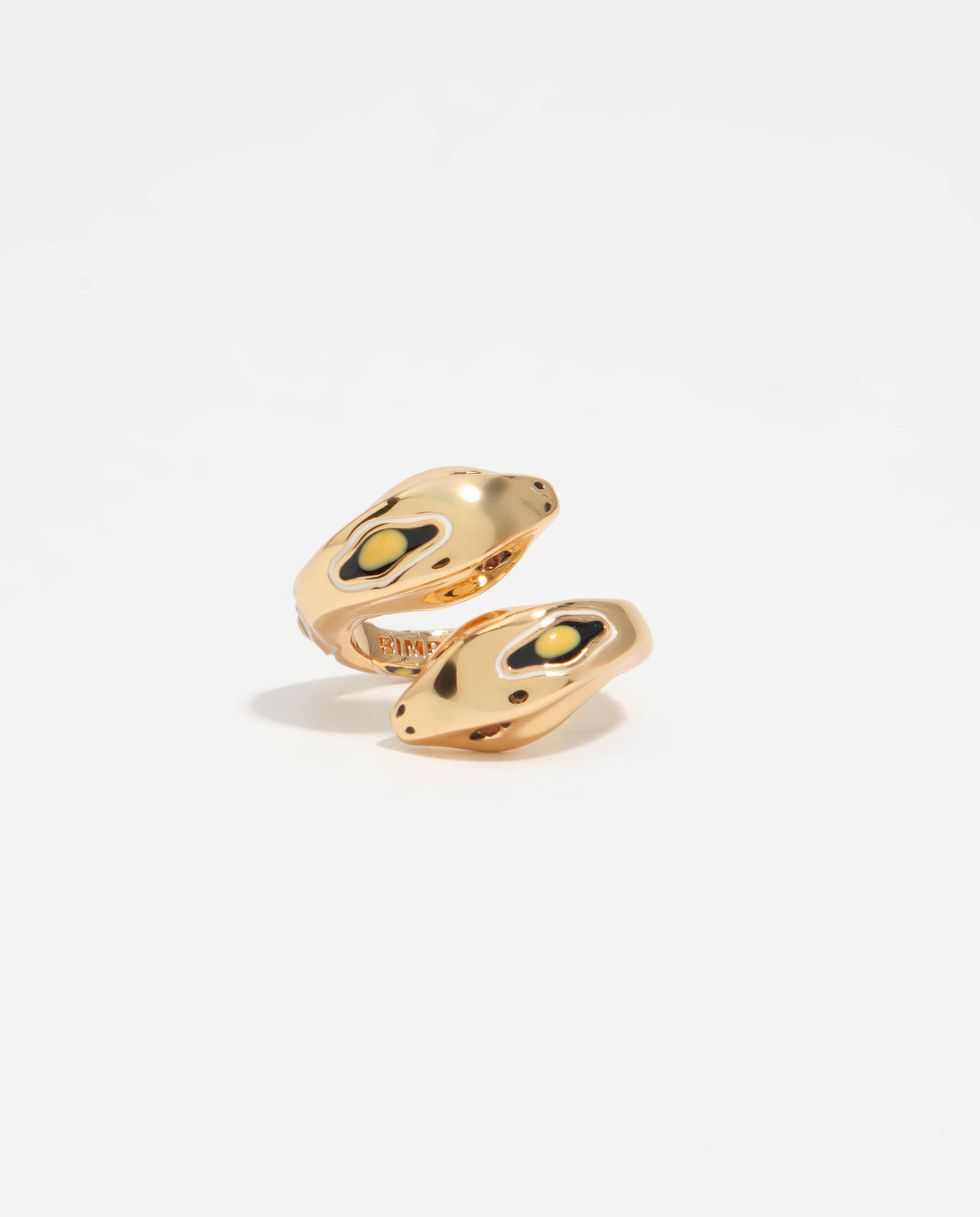 Anel Entrançado em Forma de Serpente de Metal e Cristal Ouro-2