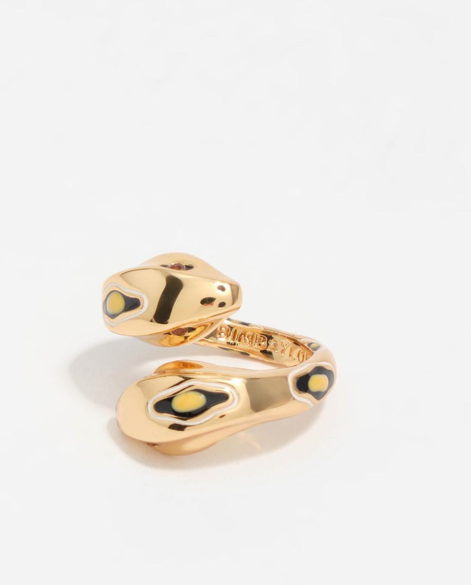 Anel Entrançado em Forma de Serpente de Metal e Cristal Ouro-4