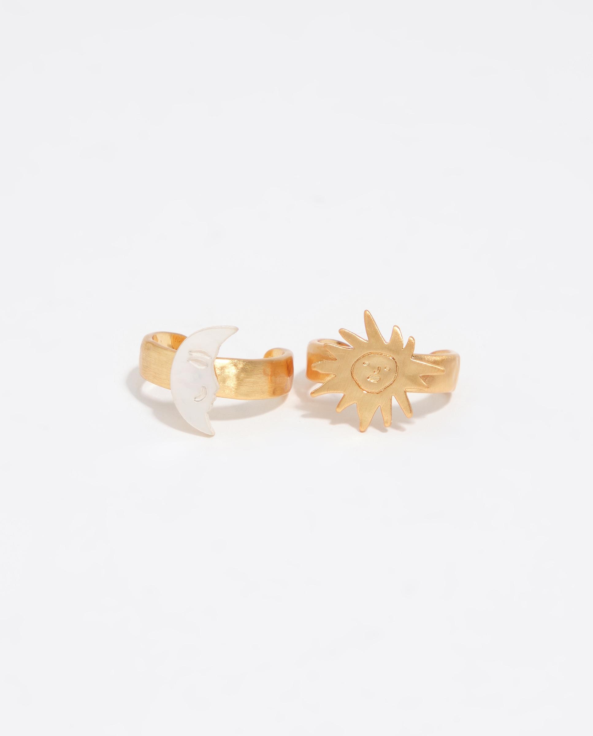 Anel com Pedras Mini Sol e Lua Madrepérola Dourado-2