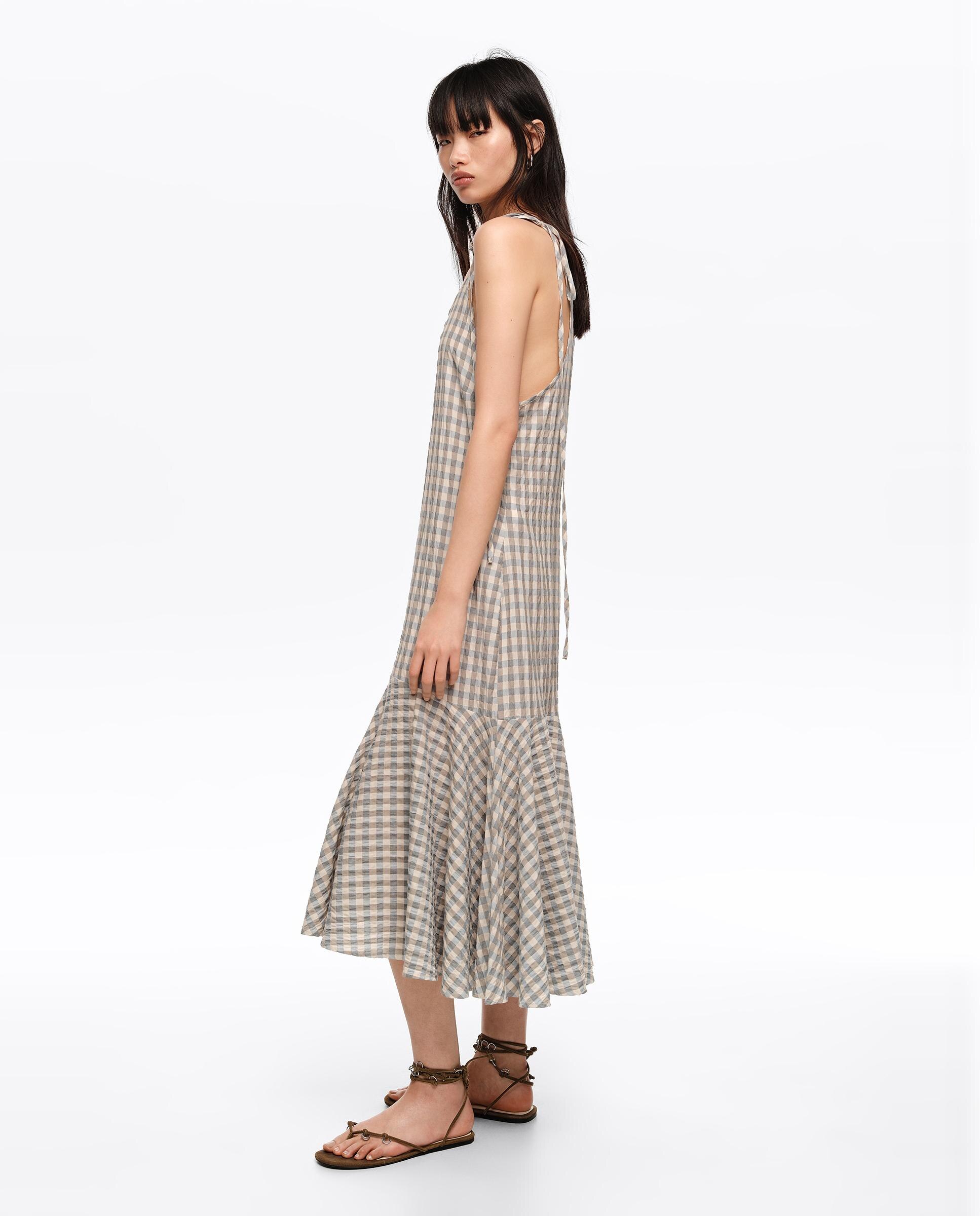 Vestido Midi Aos Quadrados com Alças Azul-claro-3