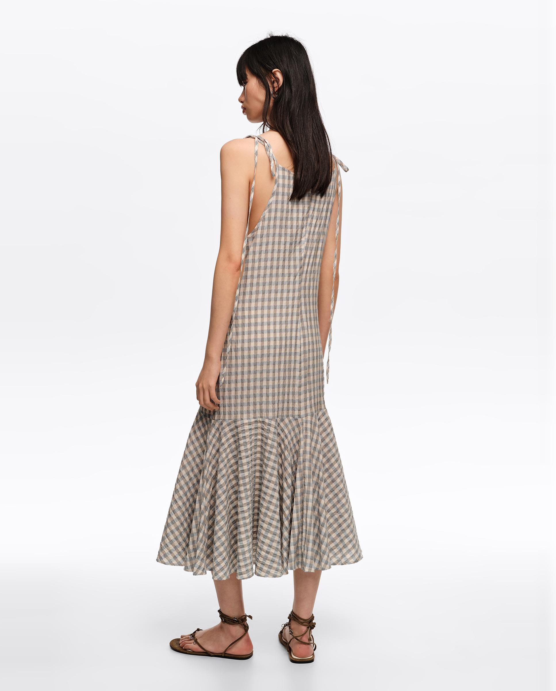 Vestido Midi Aos Quadrados com Alças Azul-claro-4