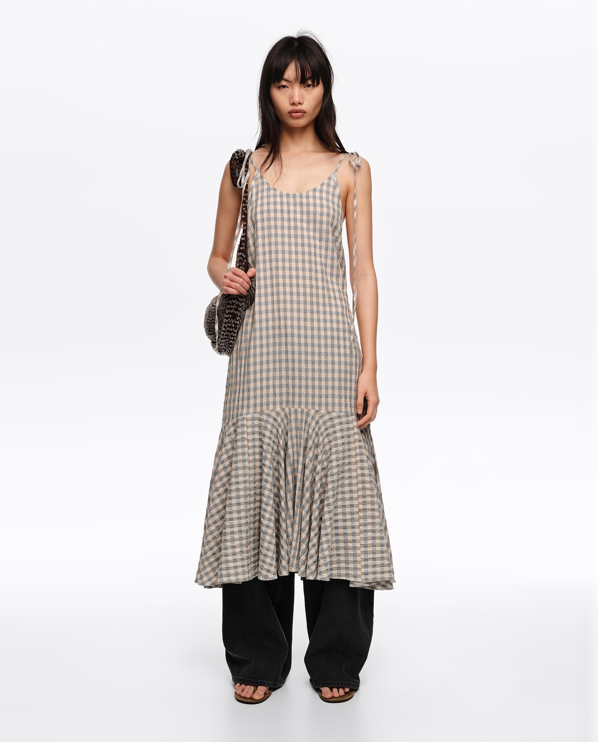 Vestido Midi Aos Quadrados com Alças Azul-claro-6