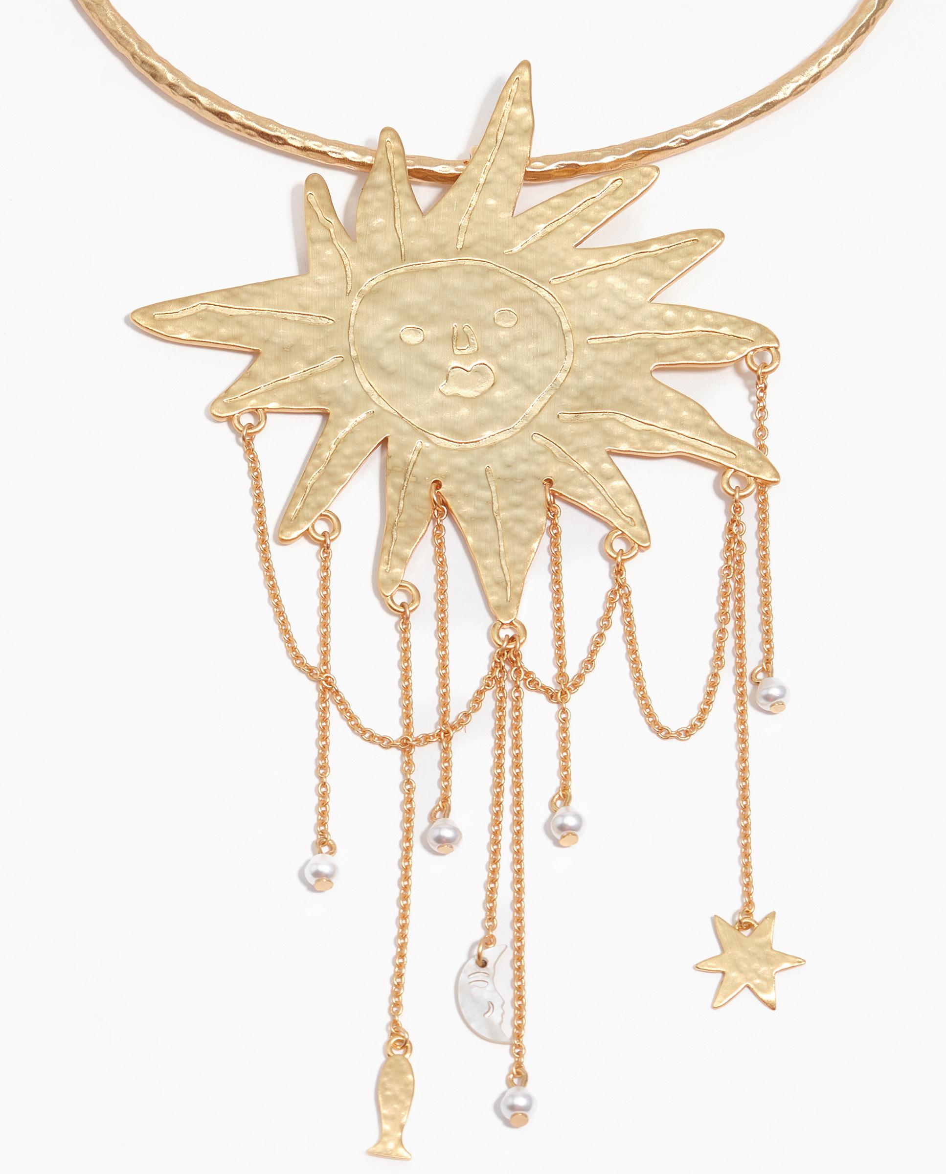 Colar Sol e Lua Correntes e Pérolas em Dourado Escovado Dourado-3