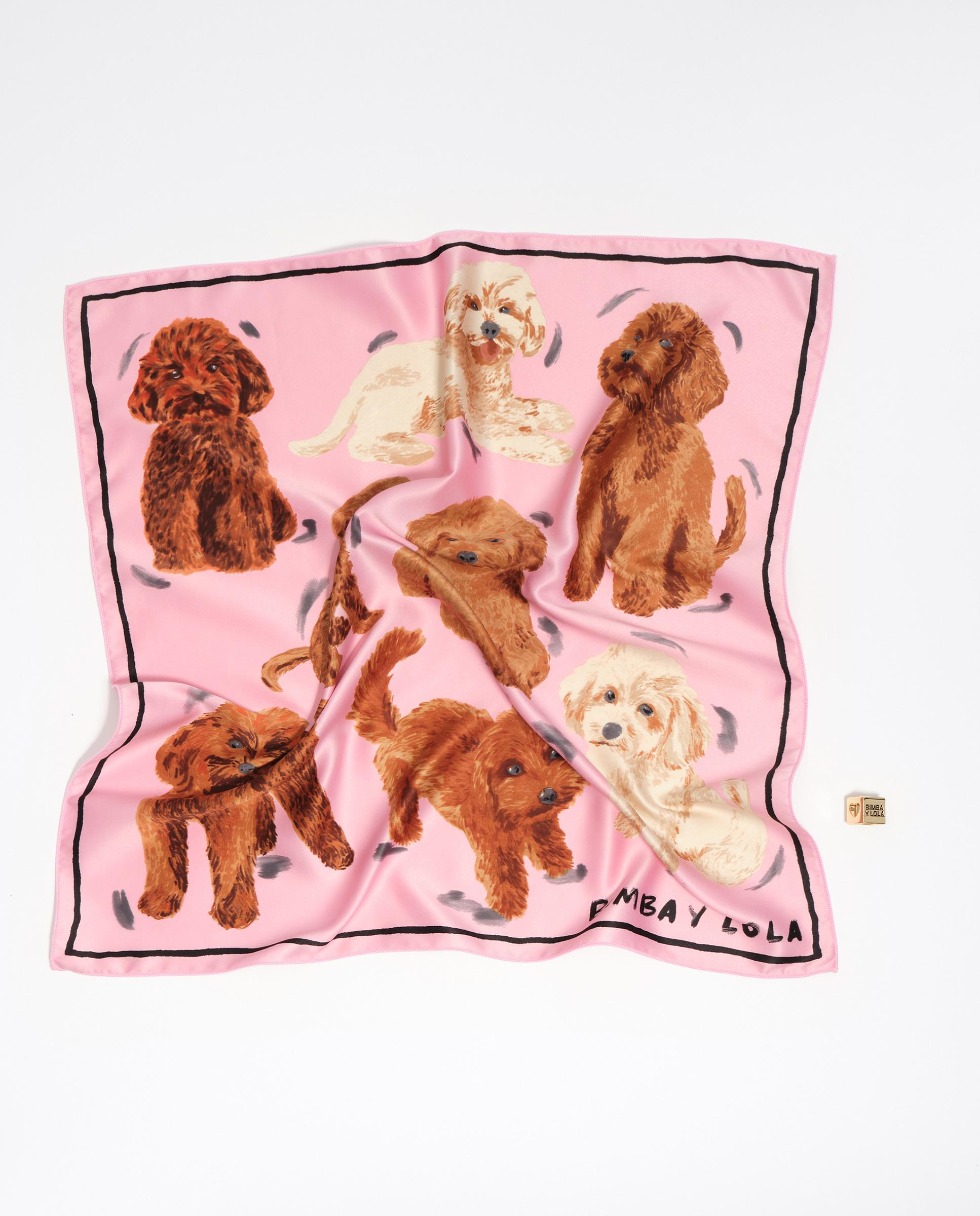 Écharpe Quadrada com Charm e Estampado de Cães Rosa-3
